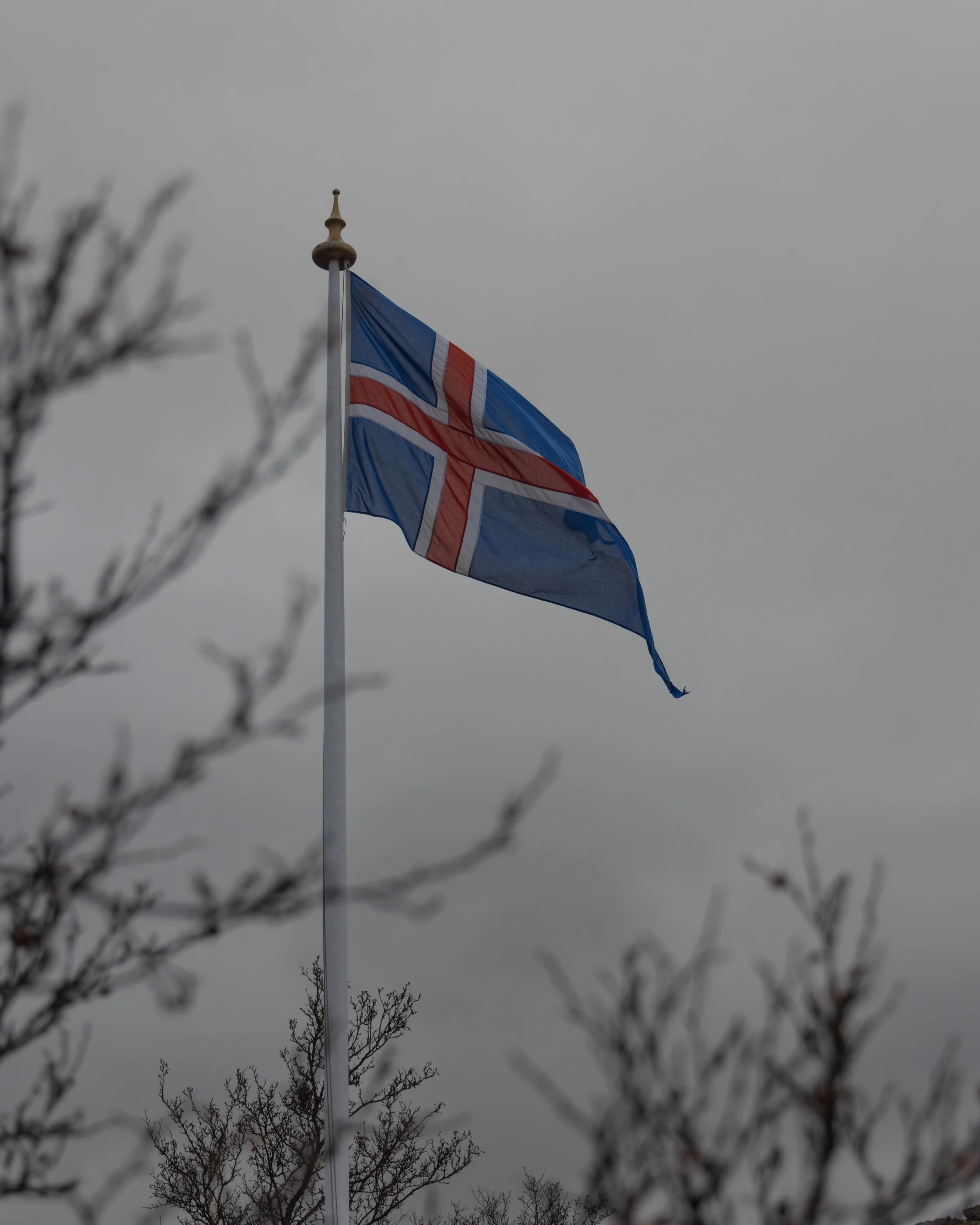 Icelandic Flag near Thingvallakirkja Church