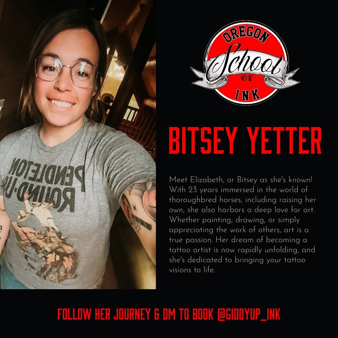 Our @oregonschoolofink Spring 2025 Cohort is deep into their practical training! 

Next up, Meet Liz &ldquo;Bitsey&rdquo; Yetter - @giddyup_ink 

Follow their journeys as they work towards their Oregon tattooing licenses, each needing to complete at 