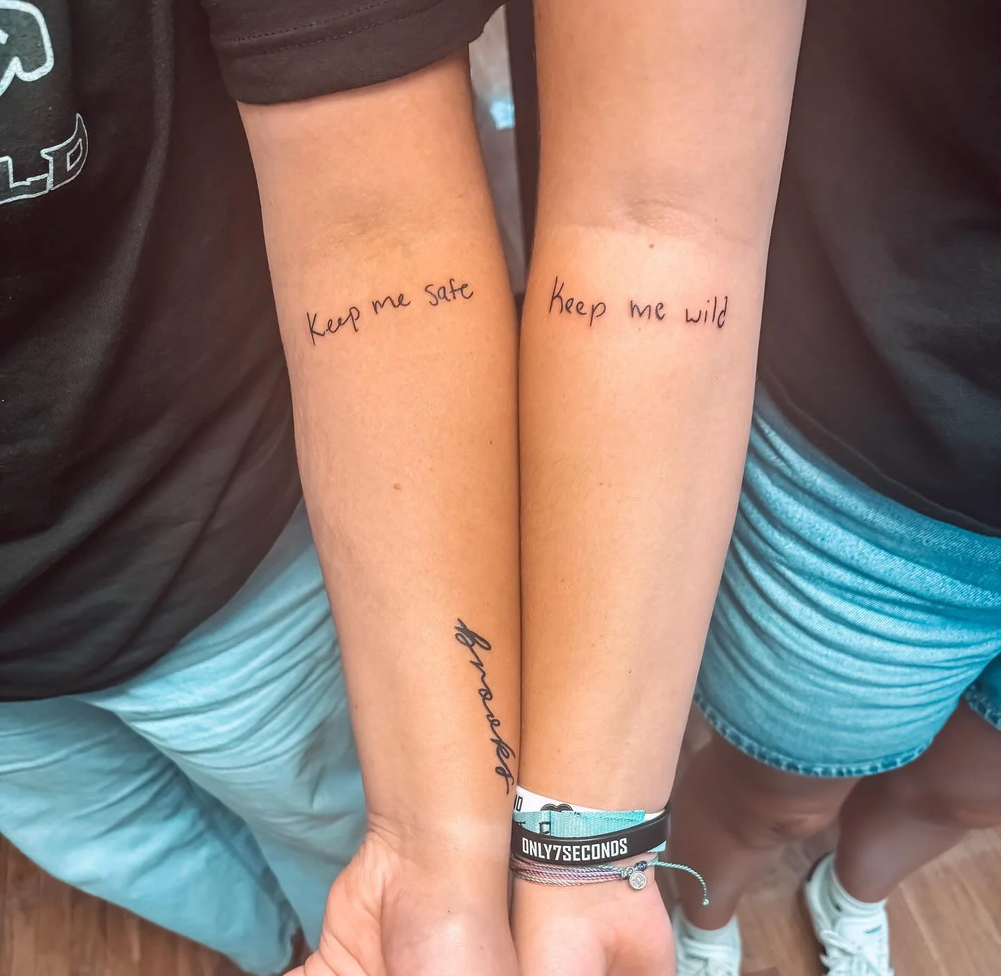 The cutest sister tattoos today. 🫶

Their last name in the same script and each has part of a quote which finishes the others in their sister&rsquo;s handwriting. This was little Brooks first tattoo(s)!

Thank you for trusting me. Y&rsquo;all are aw