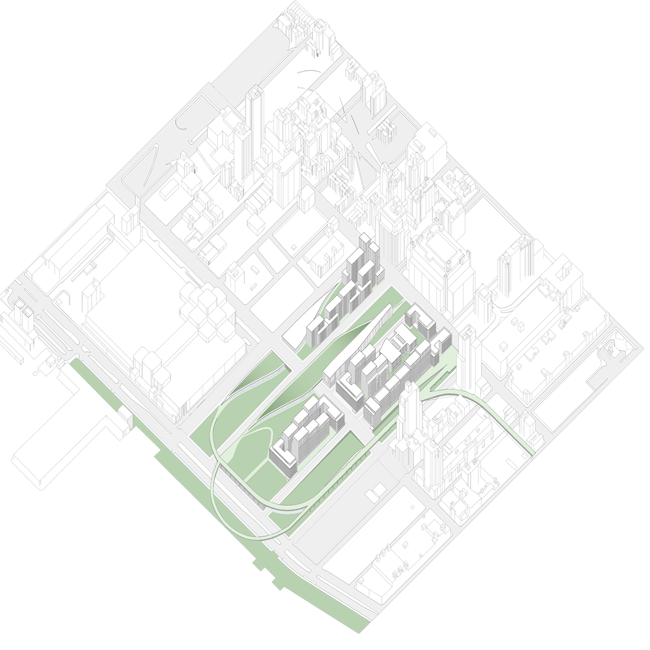 HY Community Master Plan - vast green space and midrise housing, along with safer pedestrian spaces and High Line extensions to the Hudson River.