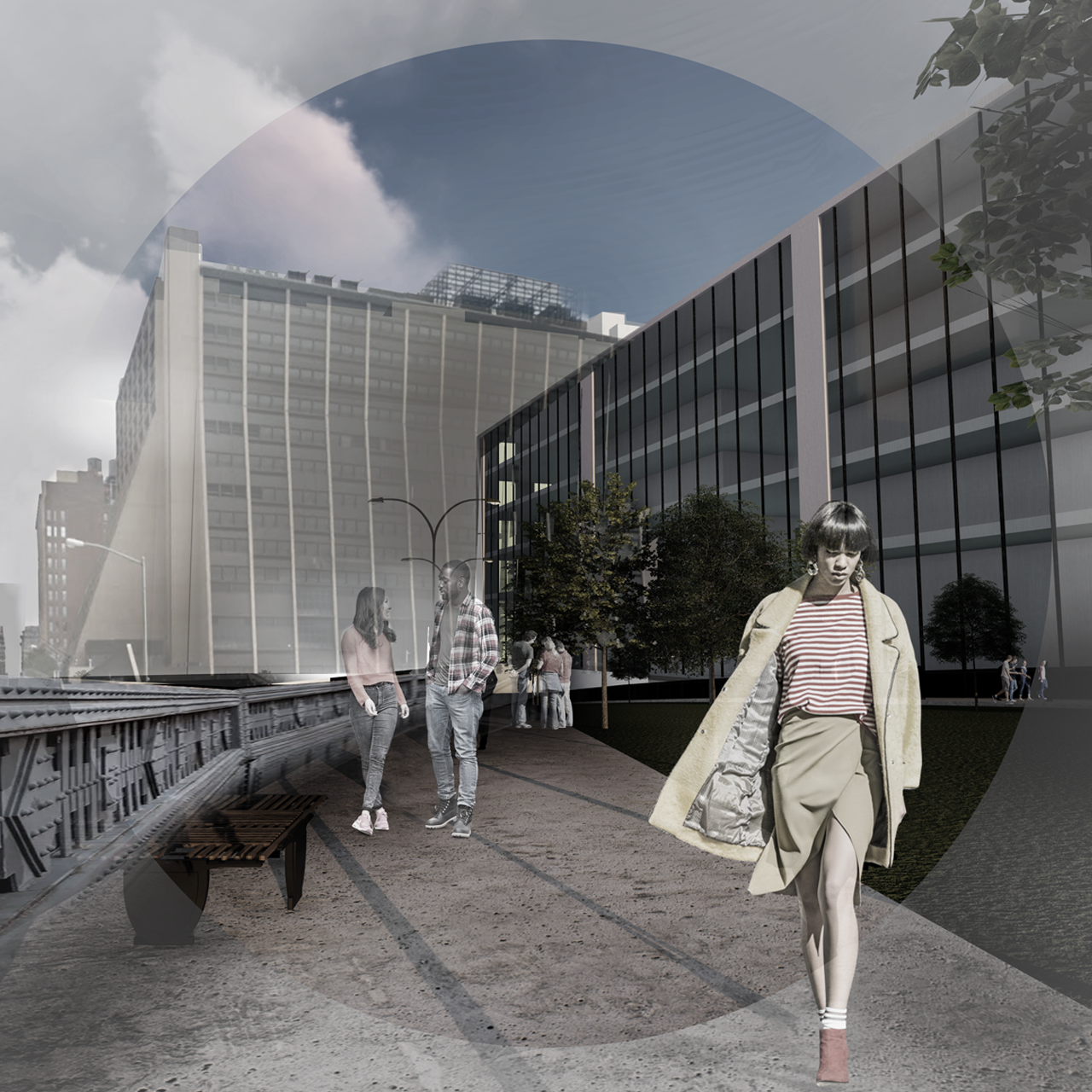 A view on the overpass - which hugs a new media library for the public.