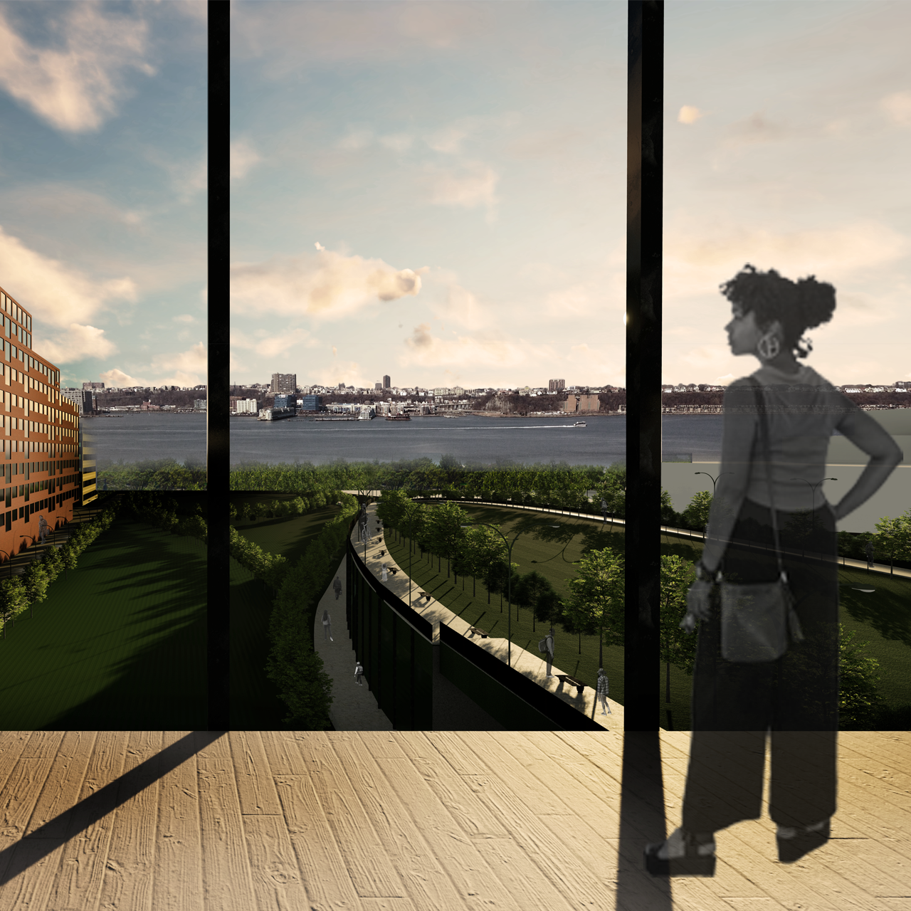 A view from the Community Plan's library, onlooking the proposed 11th Avenue Overpass and the Hudson River.