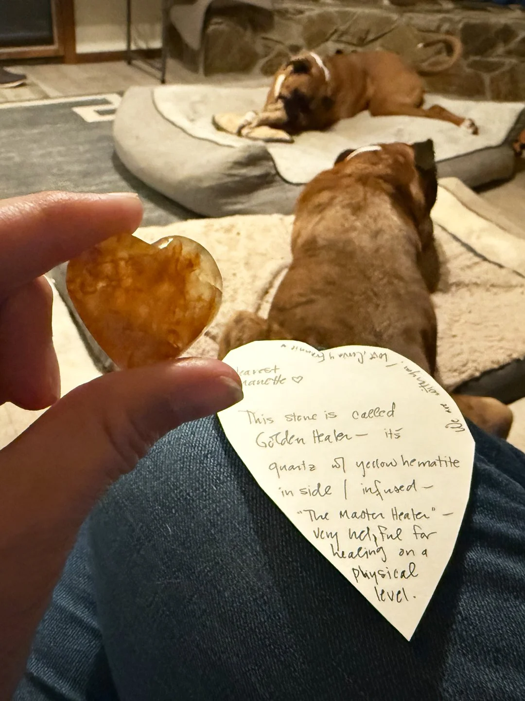 I started radiation treatment for breast cancer in March. My friends gave me this heart stone the weekend before my first appointment. It's called the Golden Healer. I carried it with me to every appointment.