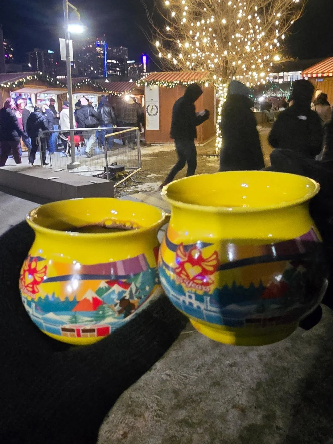 Hearts on a couple of mugs filled with mulled wine at the Christkindlmarket in Denver. Photo captured by Stevi Black of Colorado.