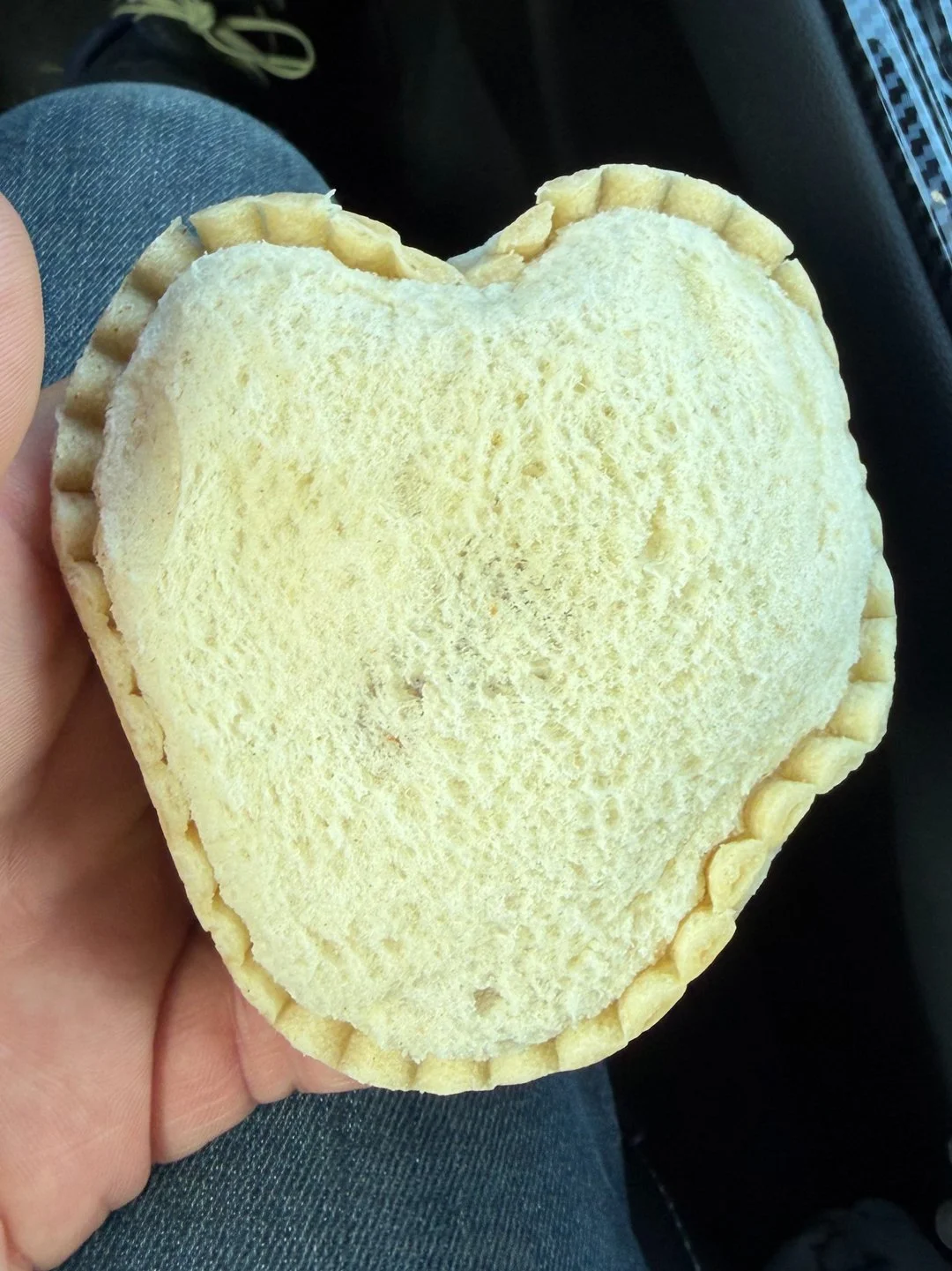 "I like PB&J pre-made frozen sandwiches. I grabbed one to eat on the way to work and left it in my car. After work, it had melted and looked like a heart. I snapped a pic, and then ate it!" - Bret Bernston of Utah