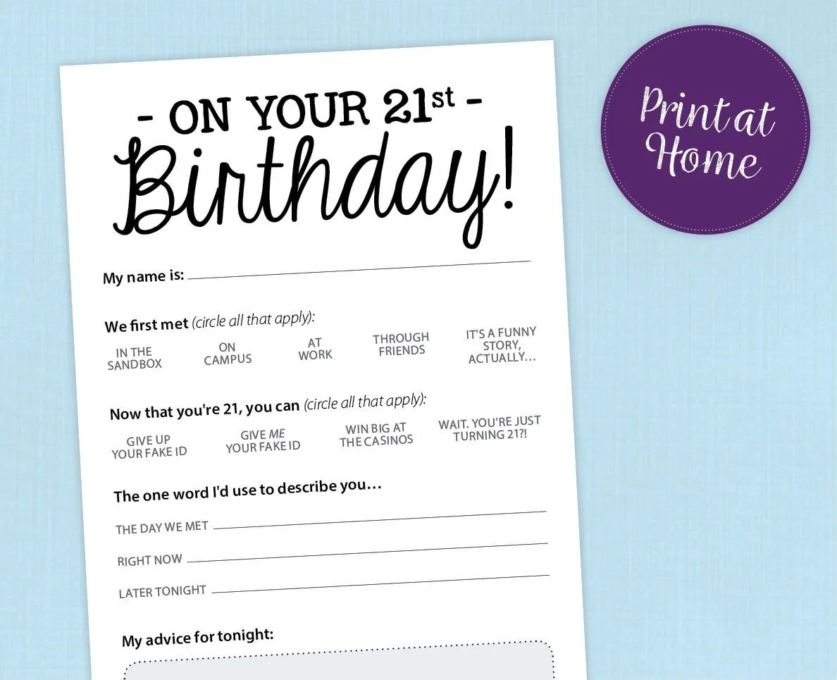 Funny 21st Birthday Party Game Card, Printable PDF, Milestone — Erin Murphy Design funny-21st-birthday-party-game-card-printable-pdf-milestone-erin-murphy-design