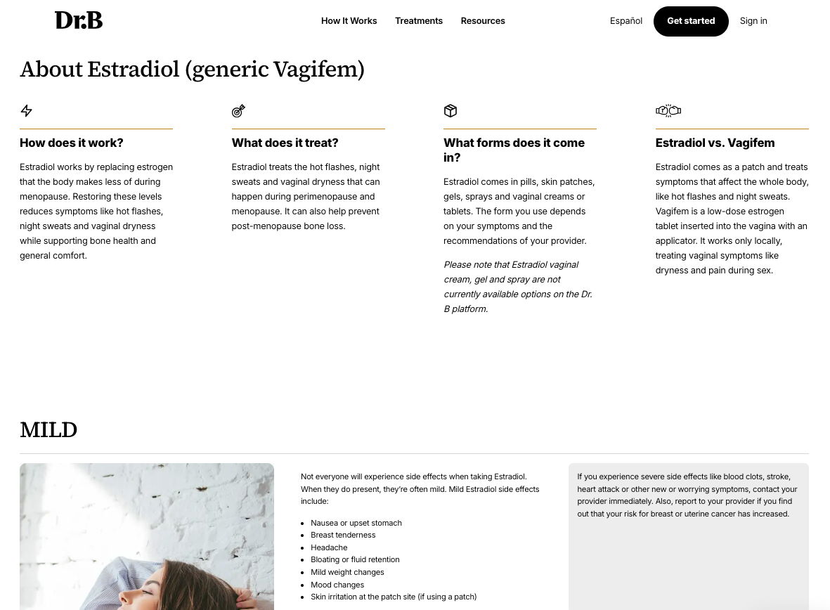 Medication drug page copywriting and UX strategy
