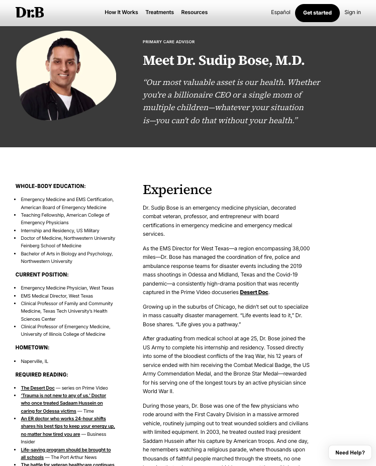 Provider interview and about/bio page