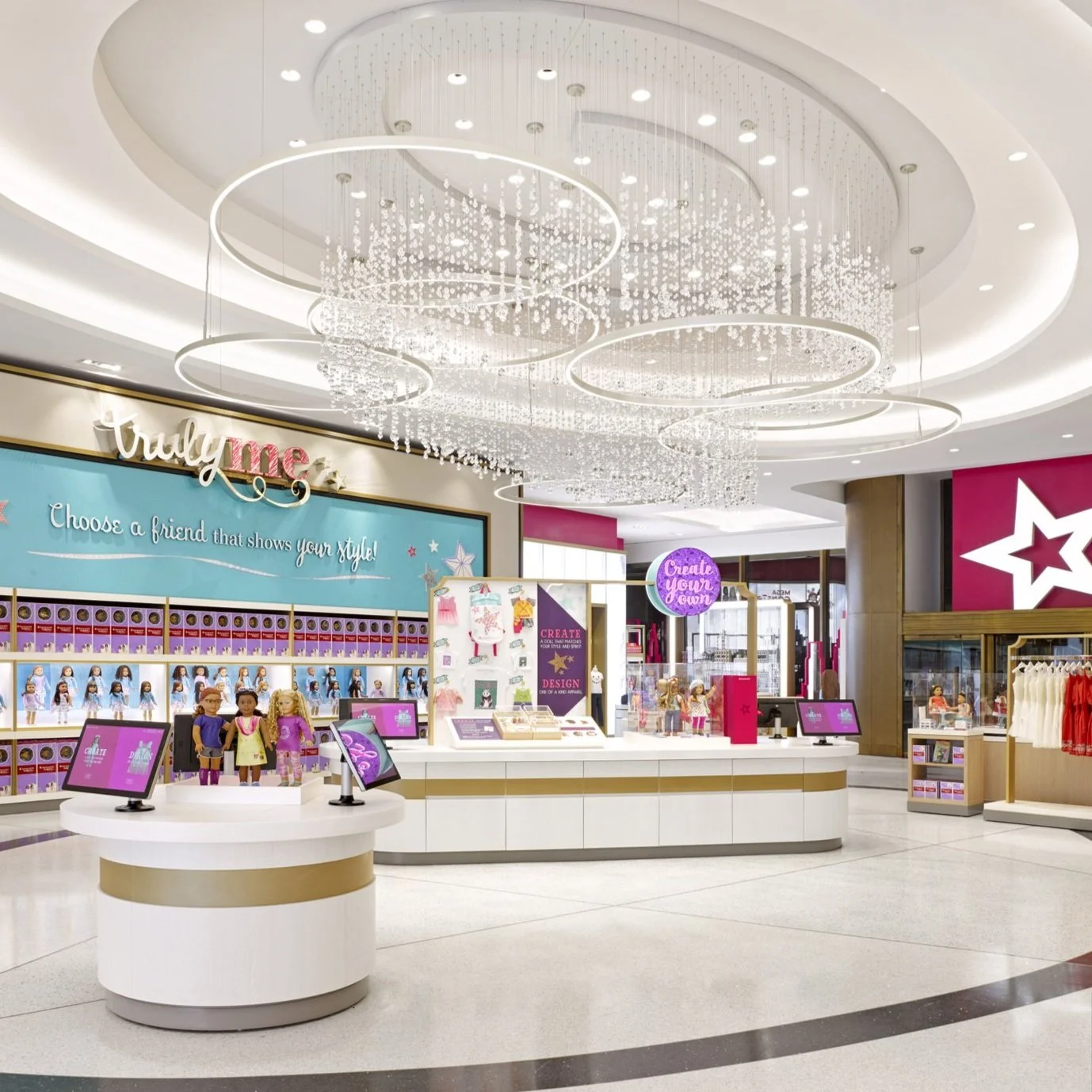 STUNNING CHANDELIER FOR MATTEL'S FLAGSHIP STORE OF AMERICAN GIRL IN ROCKEFELLER CENTER