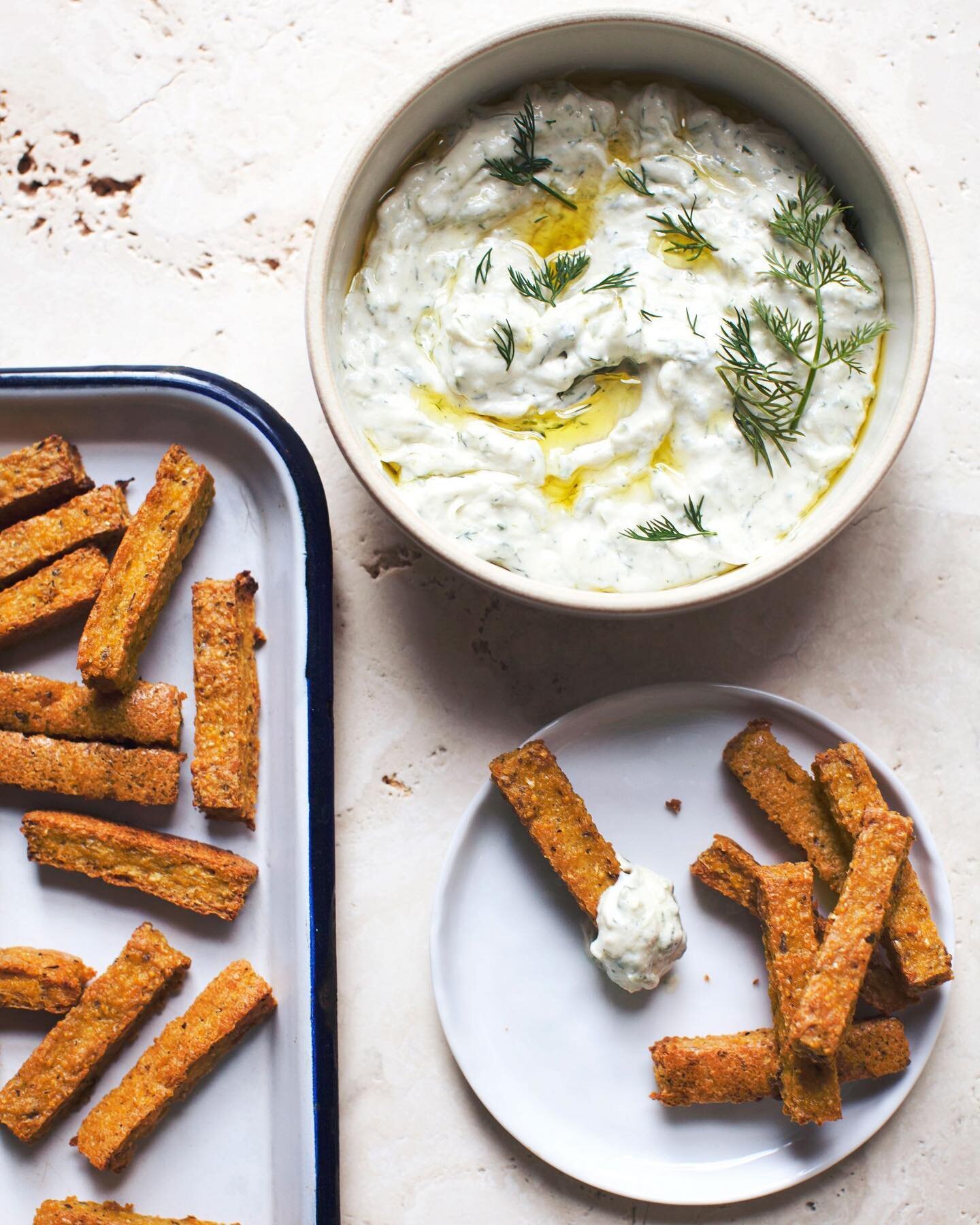 Polenta Fries &amp; Vegan Tzatziki. 

I love a potato chip but I&rsquo;ve really been enjoying experimenting with Zucchini &amp; Polenta fries recently. Both pair perfectly with a light and fresh Tzatziki. 

You can find delicious whole food recipes 