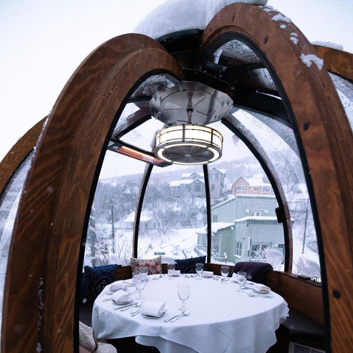 Repost from @billwhiterestaurants
&bull;
Our Alpenglobe at Grappa is a wonderful way to privately dine in a winter wonderland! Enjoy a cozy meal in our heated snow globe fitted with cozy blankets and pillows. You and up to 10 guests can share an even