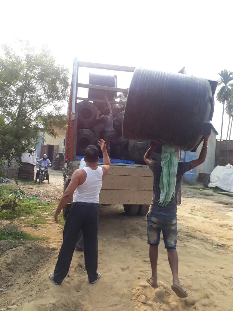 Tanks being offloaded