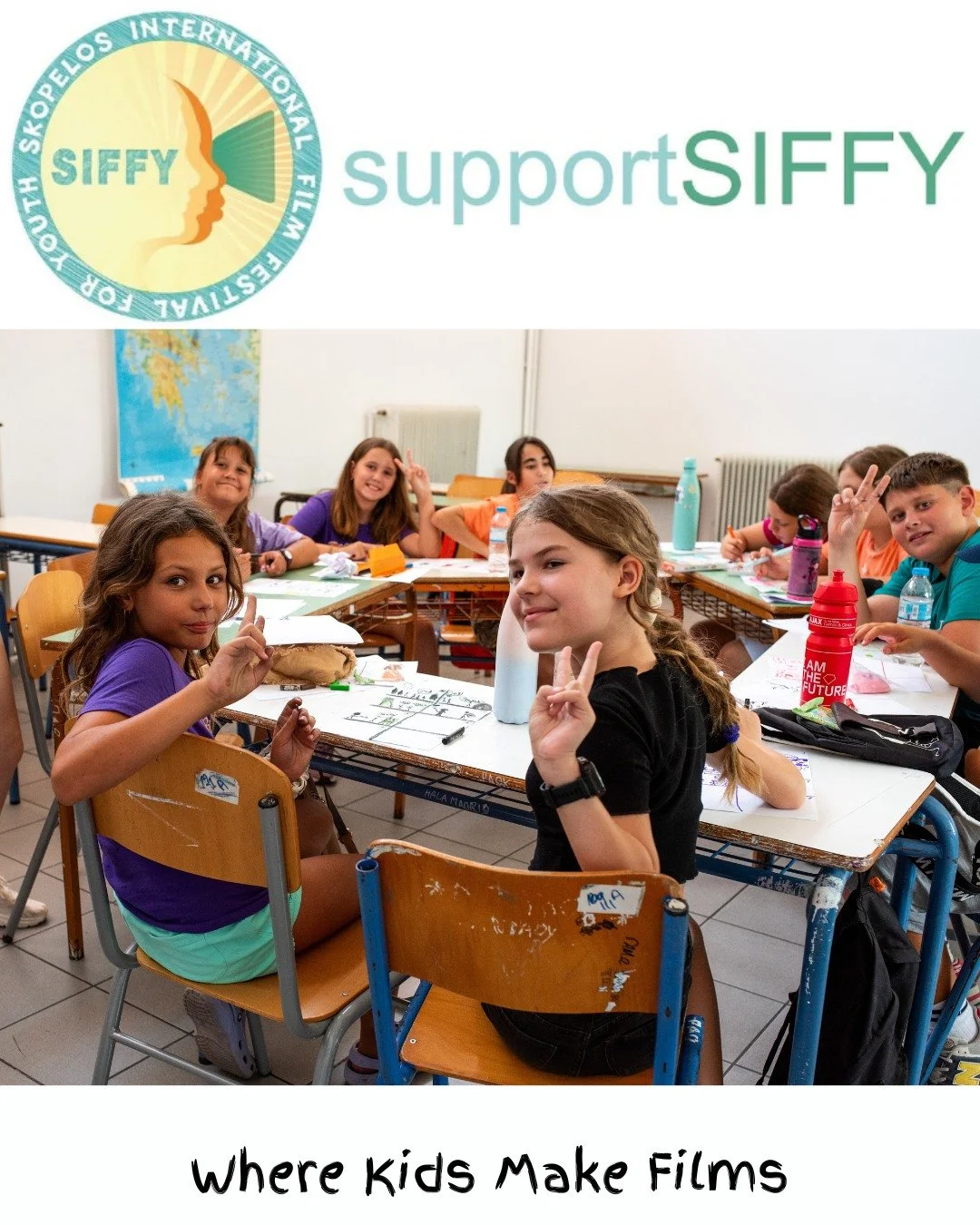 They're creating a script in an environment of teamwork, creativity, and fun!  SIFFY kids on Skopelos, Greece, attend for a week each summer at no cost to them, and they get to see their film on the big screen at the end of the week.  It's SIFFY magi