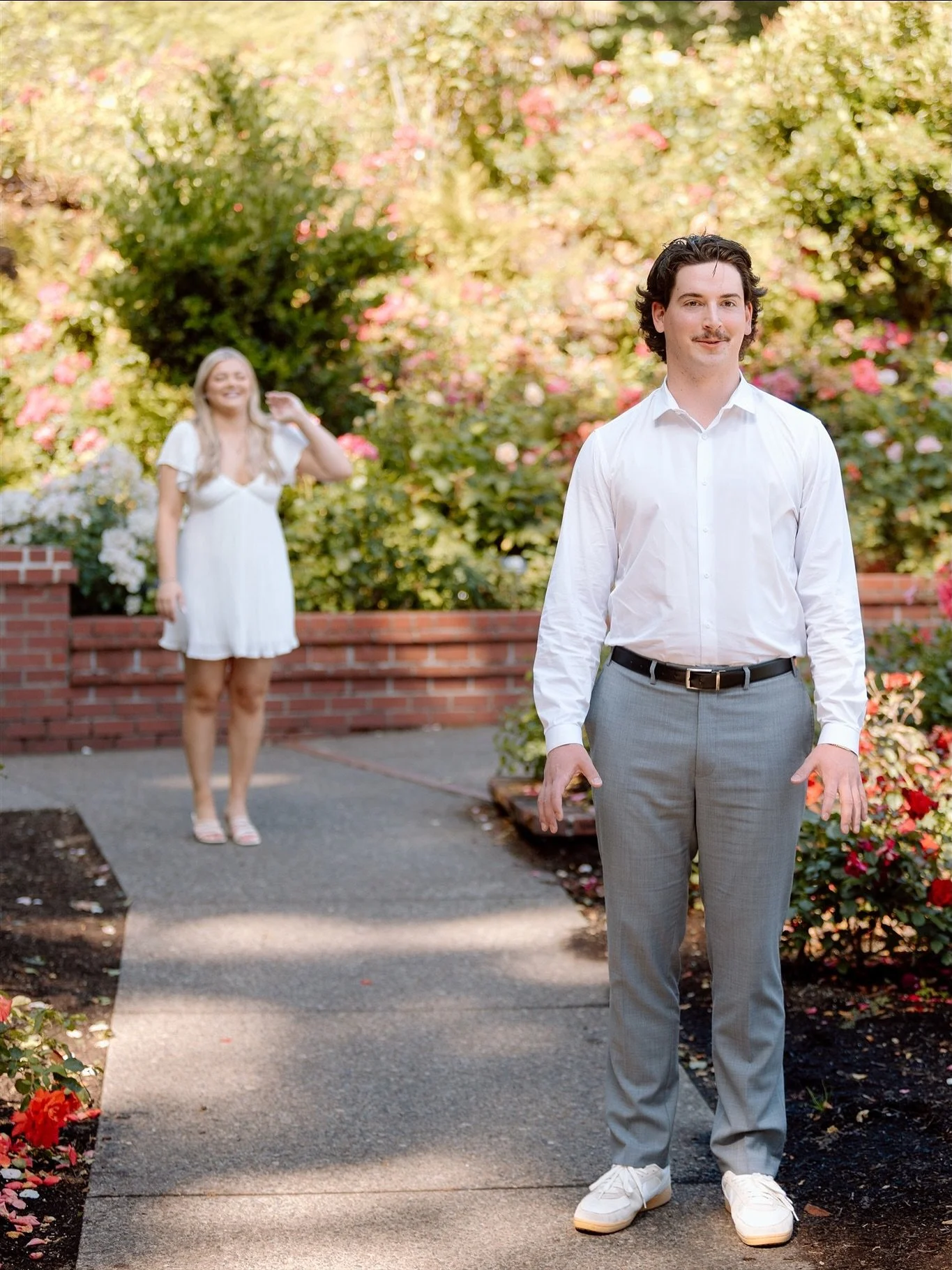 I told them I wanted to &ldquo;practice a pose&rdquo; 

I asked her to go first. To start a few feet away, run up behind him and give him a huge kiss.

Next, I had them reverse roles - but when the hug never came, she turned around&hellip;he&rsquo;s 