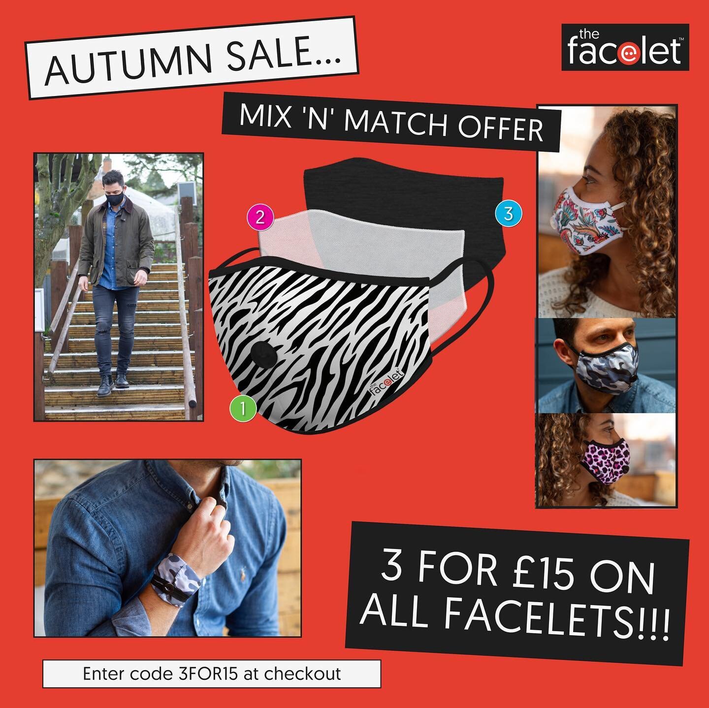 Whilst some measures on masks are lifting there are still occasions when we may want to or still have to wear a mask. #thefacelet is the only mask you can safely &amp; conveniently store on your wrist until you need it. #AutumnSale All facelets avail