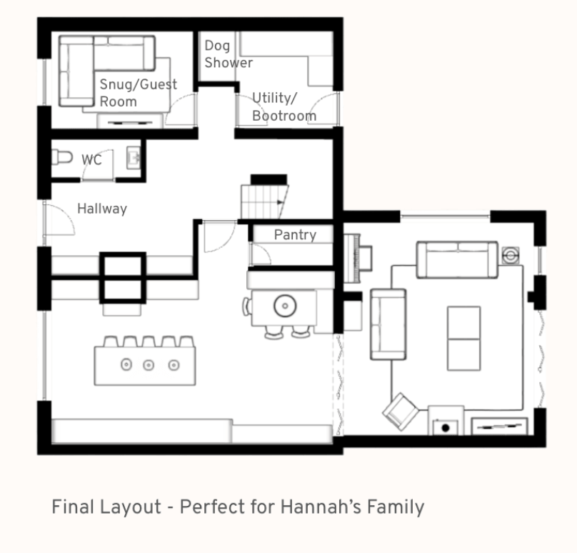 Preferred Plan: Revised Extension Floor Plan Showing Kitchen, Dining Area, Hidden Pantry, Utility Room And Separate Snug