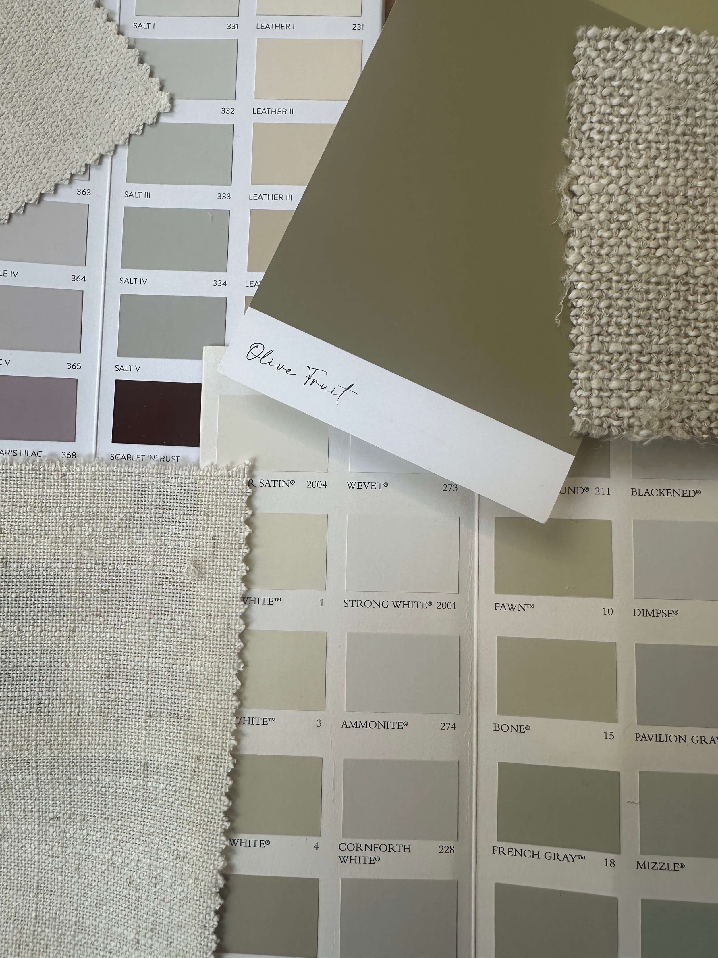 Green paint and fabric samples