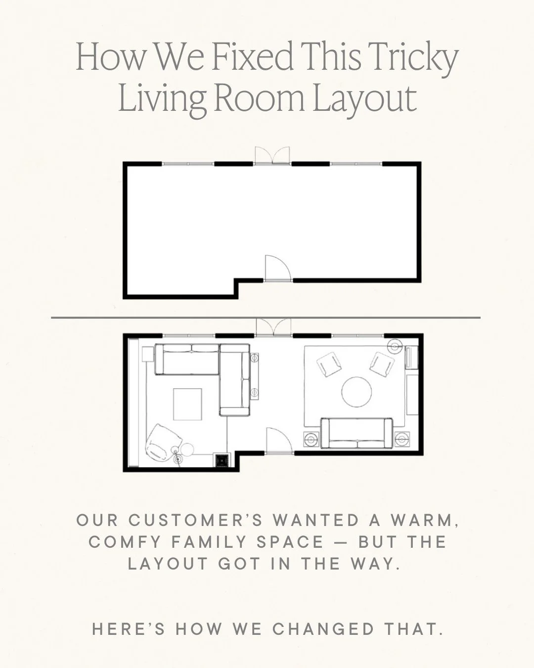 How We Fixed This Tricky Living Room Layout

Our customer&rsquo;s living room had great features &mdash; fireplaces, windows, and plenty of space &mdash; but the layout just didn&rsquo;t work. The room felt squished, there was no clear focal point, a