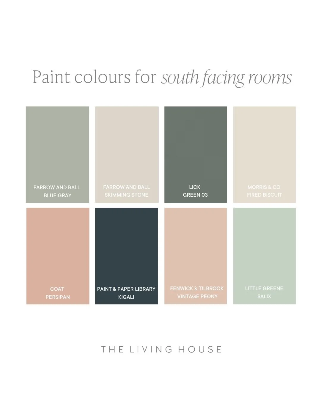8 paint colours for a south facing room&nbsp; 