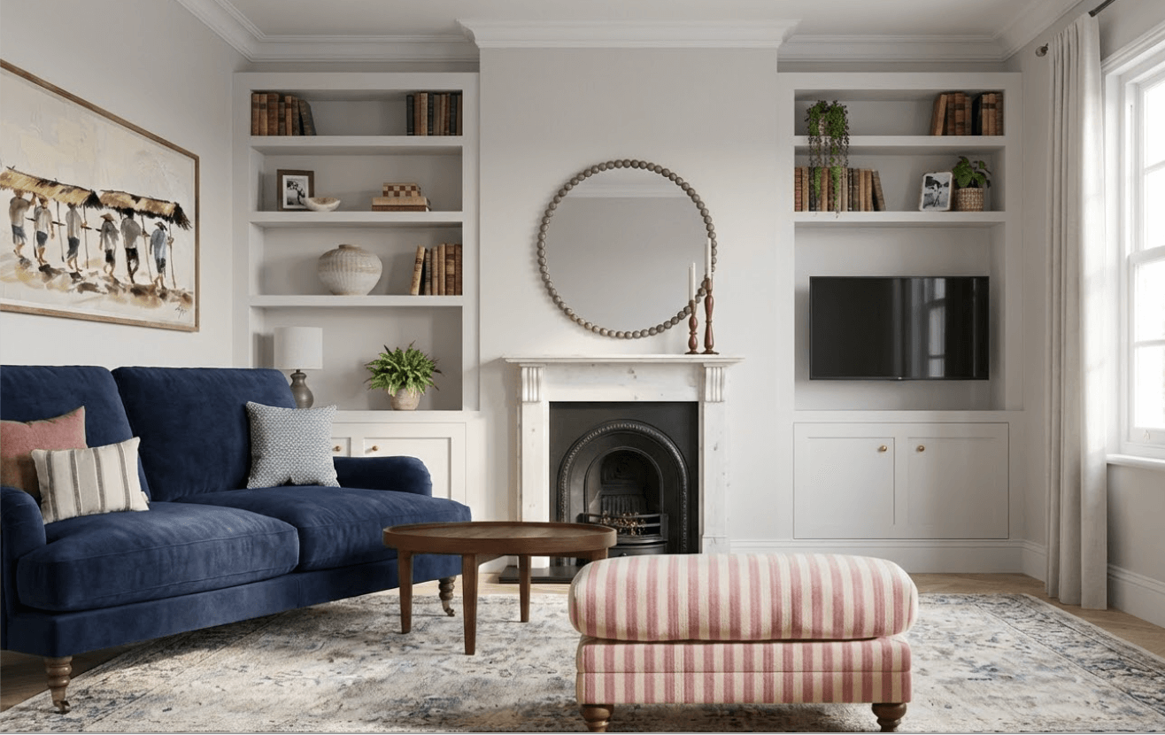 Living Room With Navy Sofa