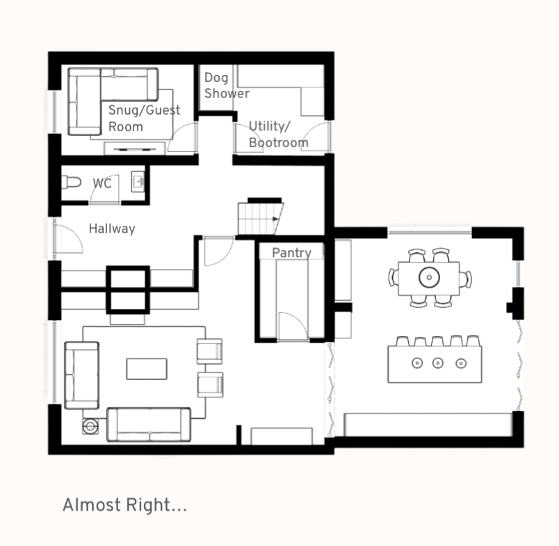 Floor Plan Option With A Rear Kitchen And Island, Dining Area, Pantry, Living Room, Snug and Utility Boot Room.