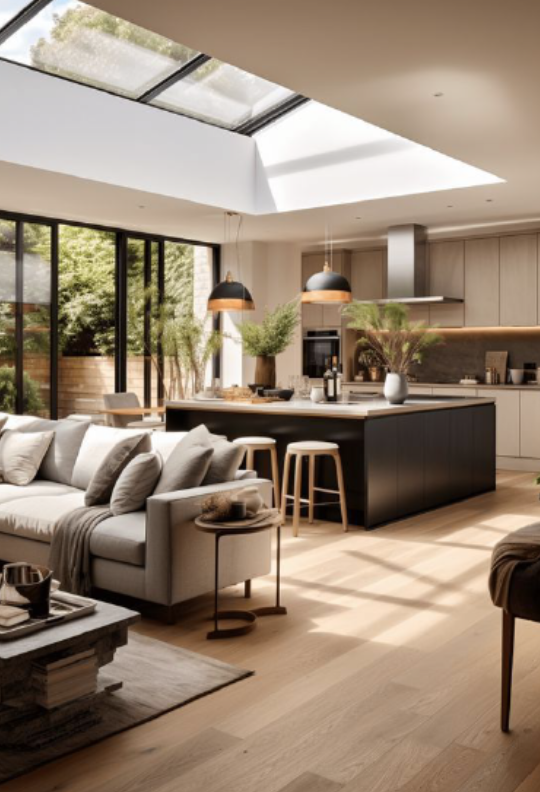 Contemporary Open Plan Kitchen / Living / Dining Room Interior Design ...