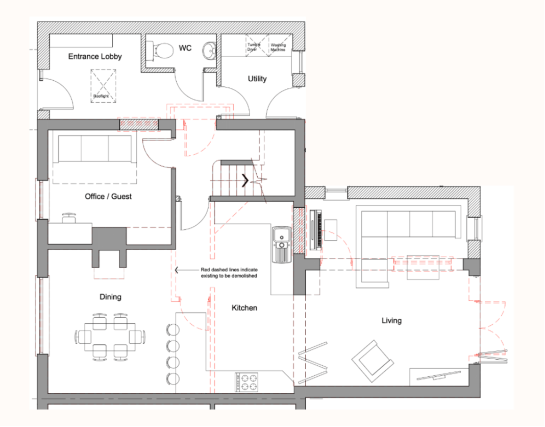 Proposed Ground-Floor Plan For A Two-Storey Side and Rear Extension Before The Interior Layout Review