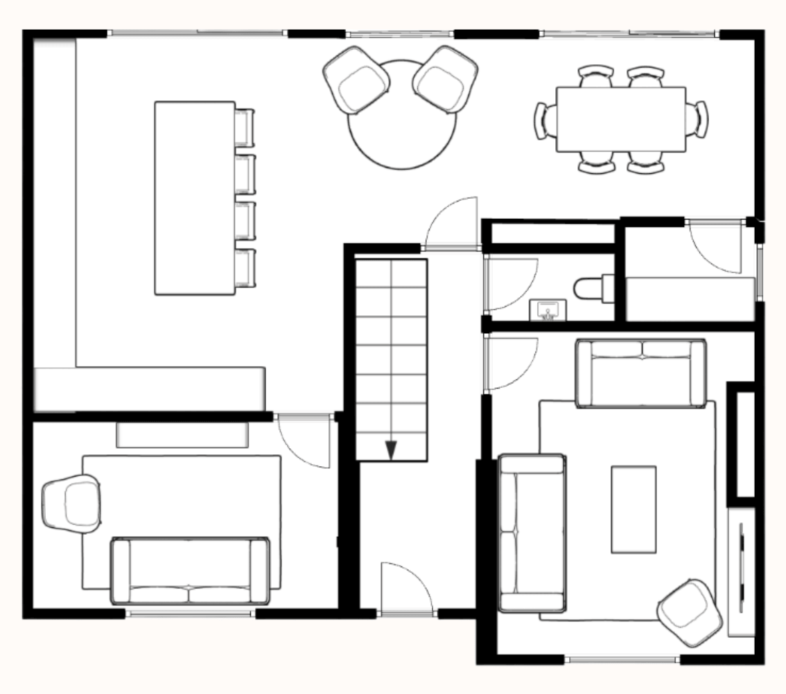 Ground-Floor Plan With An Open-Plan Kitchen And Dining Area, Adjoining Playroom, Separate Living Room And Downstairs WC.