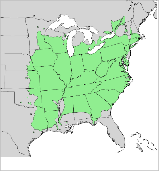map of carya cordiformis range. States include