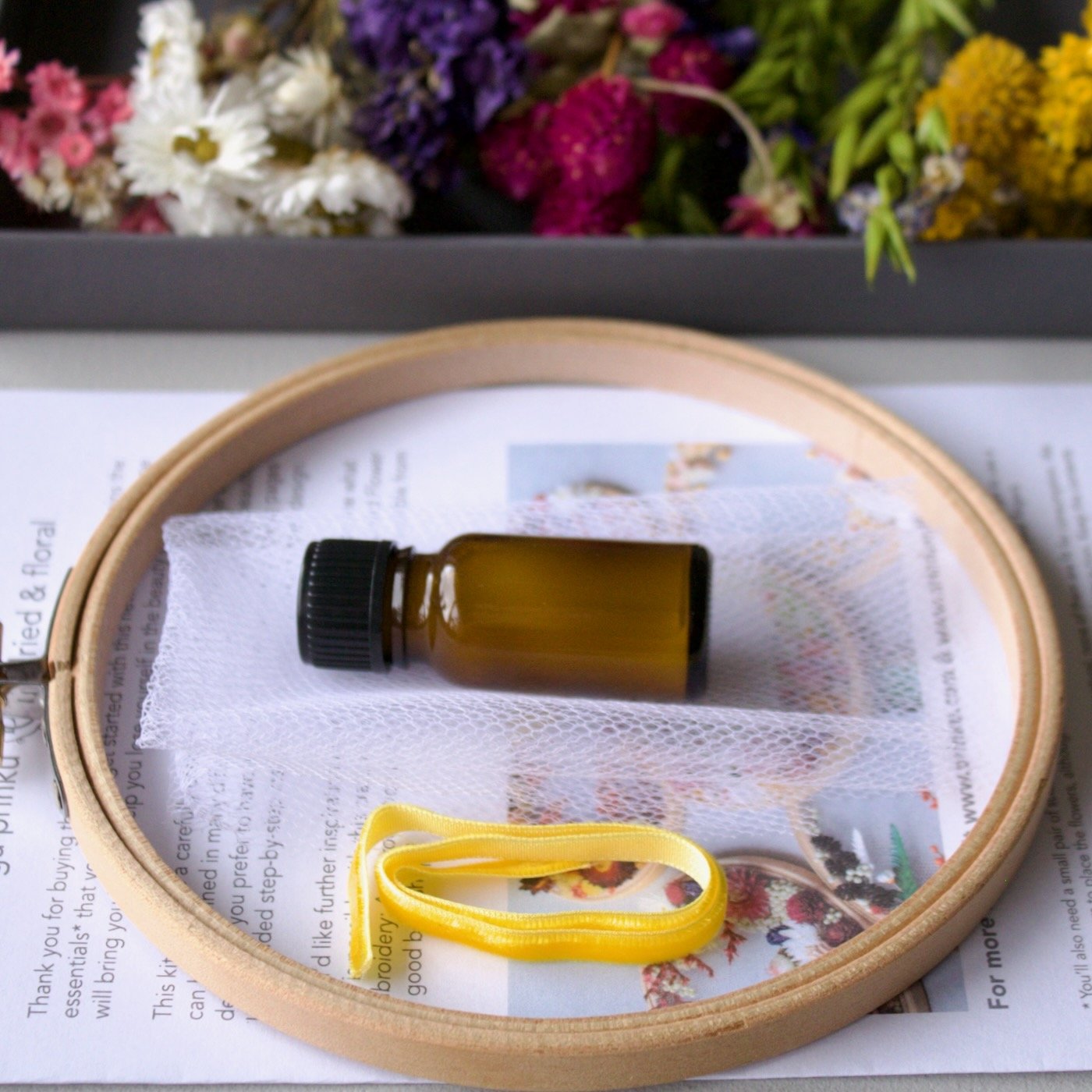 olga prinku embroidery on tulle kit number 2 inside DIY kit box in collaboration with dried and floral