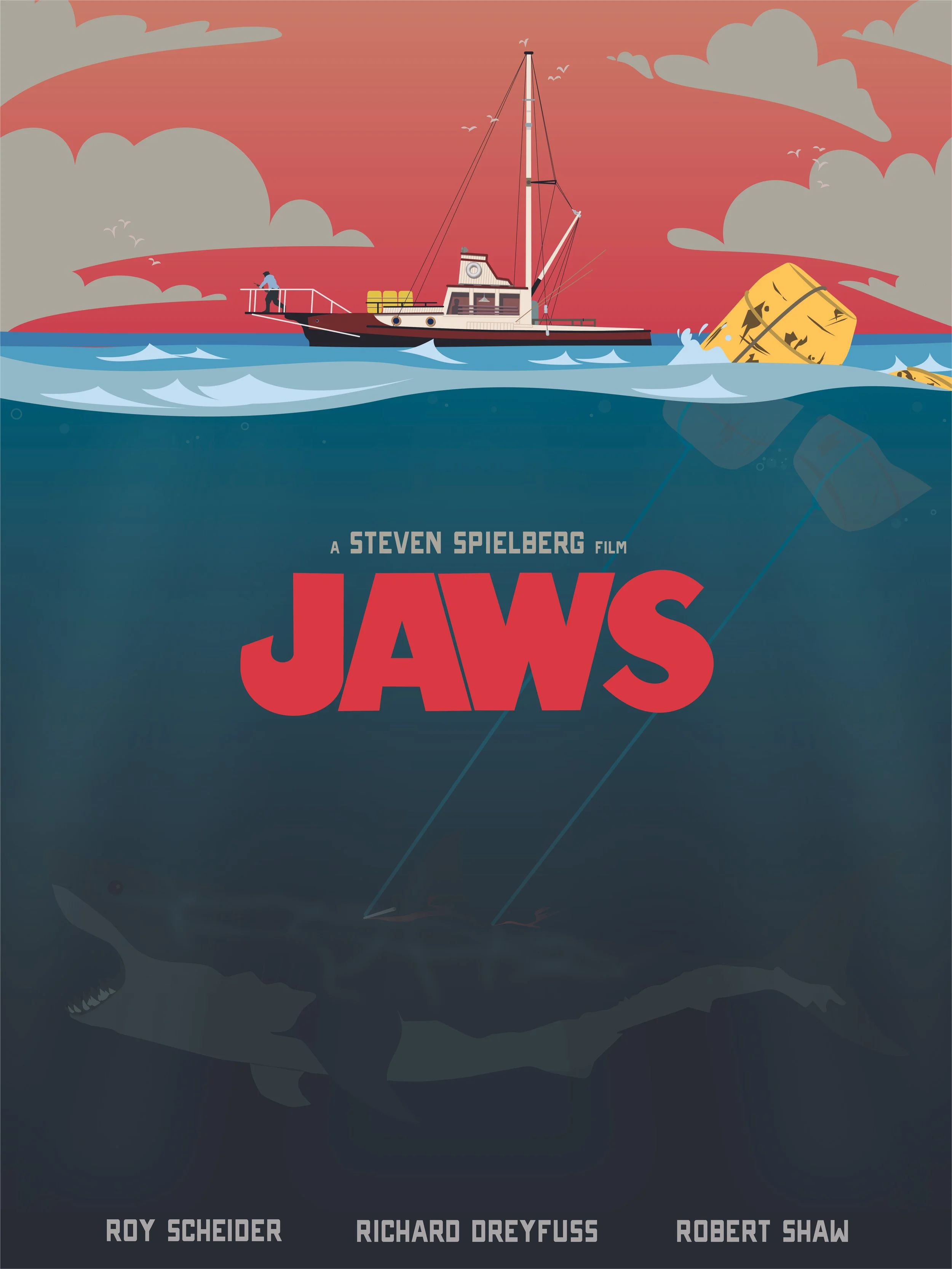 JAWS Flat Illustration Movie Poster