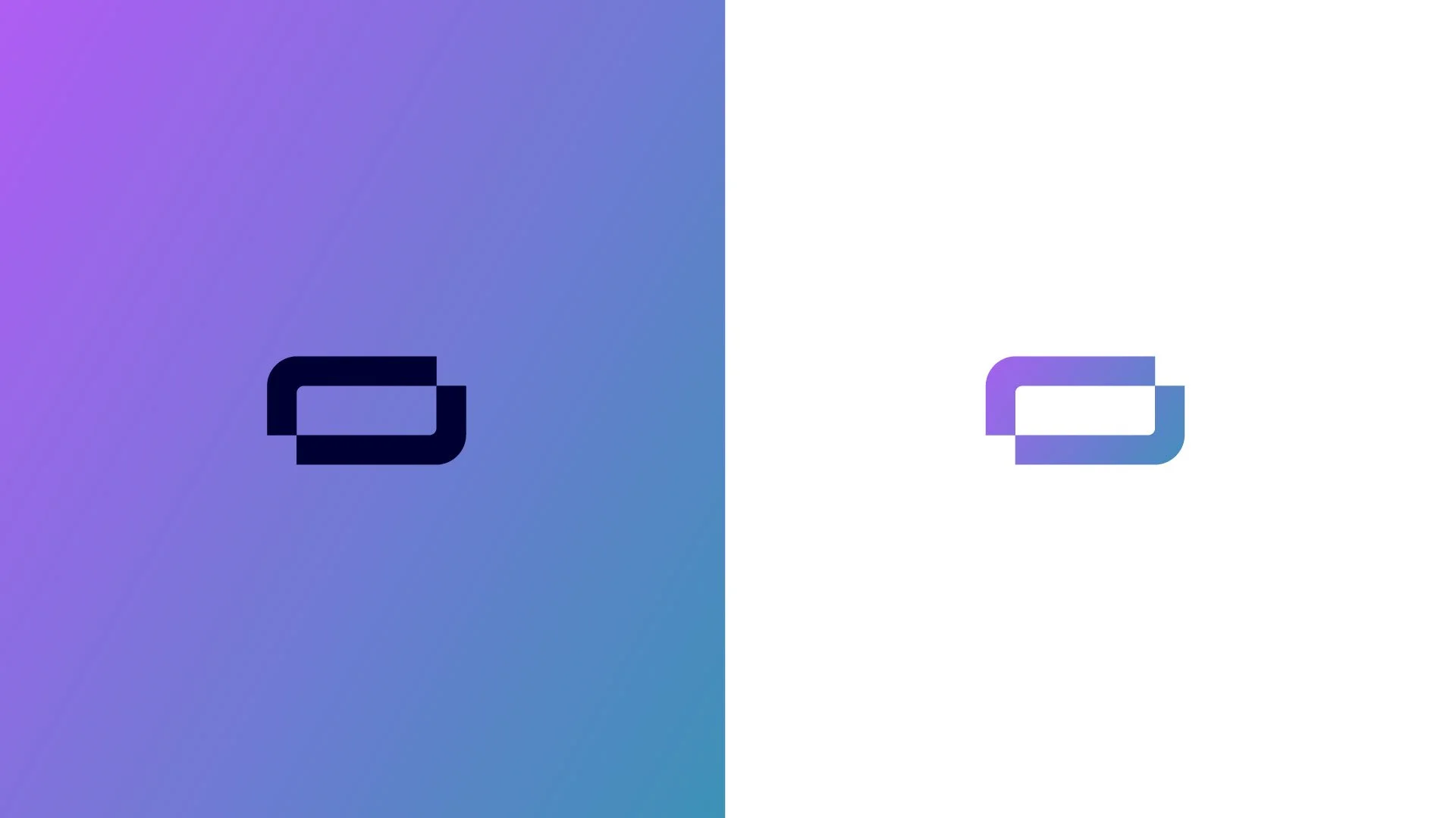 Comparison of two logos, one in black on a color gradient background and one in gradient colors on a white background.