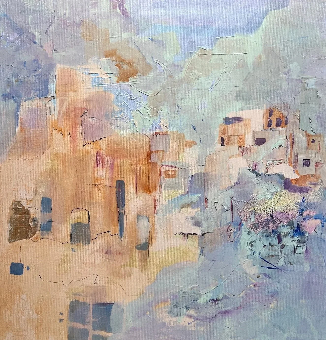 Midge Johnson,
Falling Away, 2025,
Acrylic mixed media on canvas,
24 x 24 inches,
$1,150