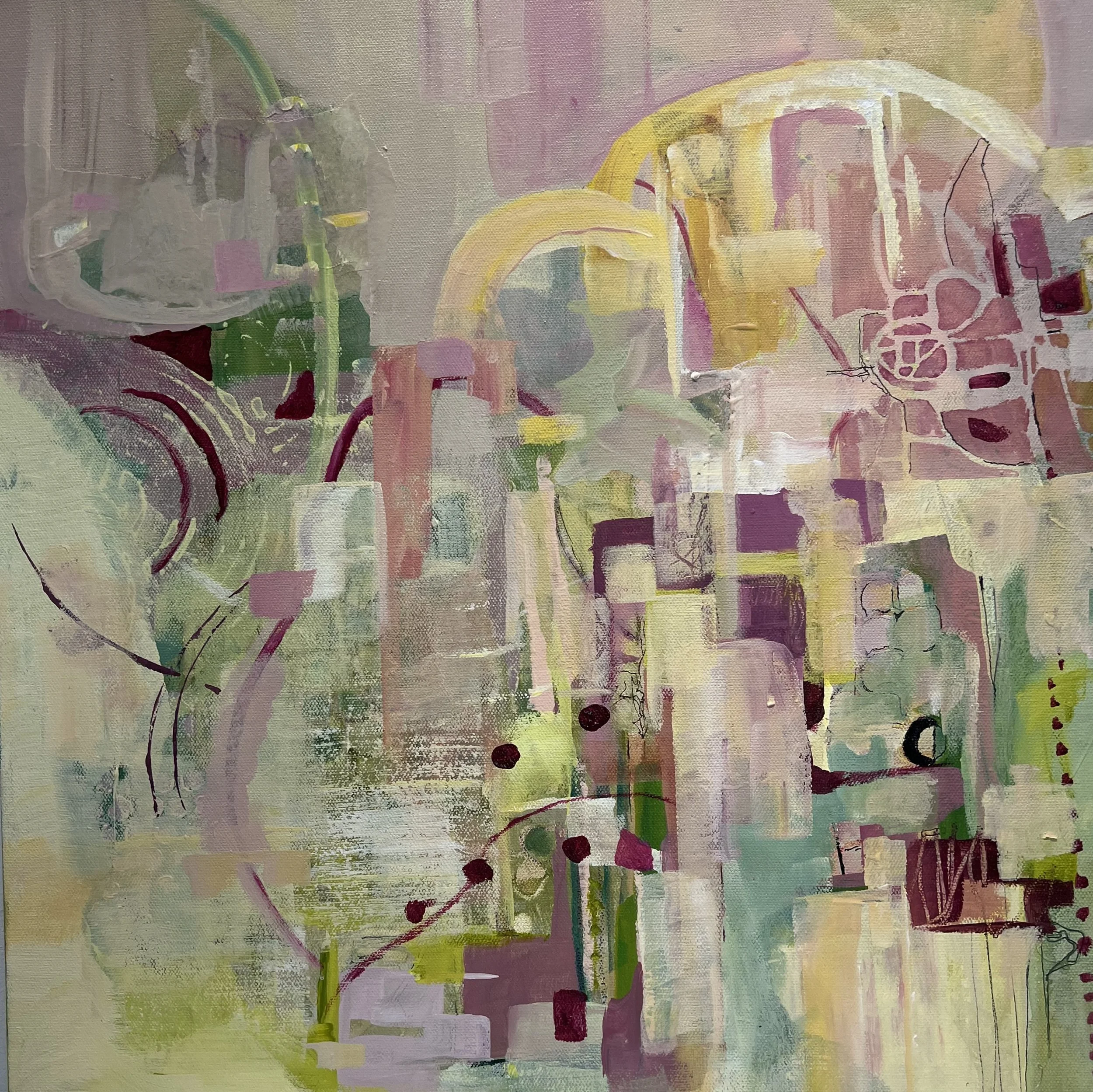 Excitement, 2026, Acrylic mixed media on gallery wrapped canvas, framed,
20 x 20 inches | $1,400