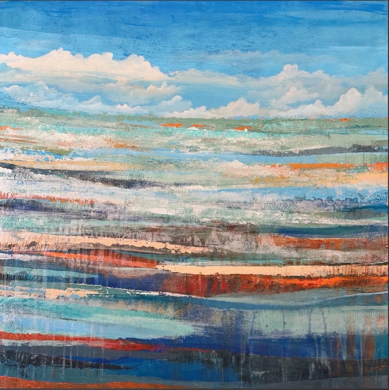 Mark Bettis, Drift, 2026, Mixed media on wood panel, 30 x 30 inches, framed, $3,950