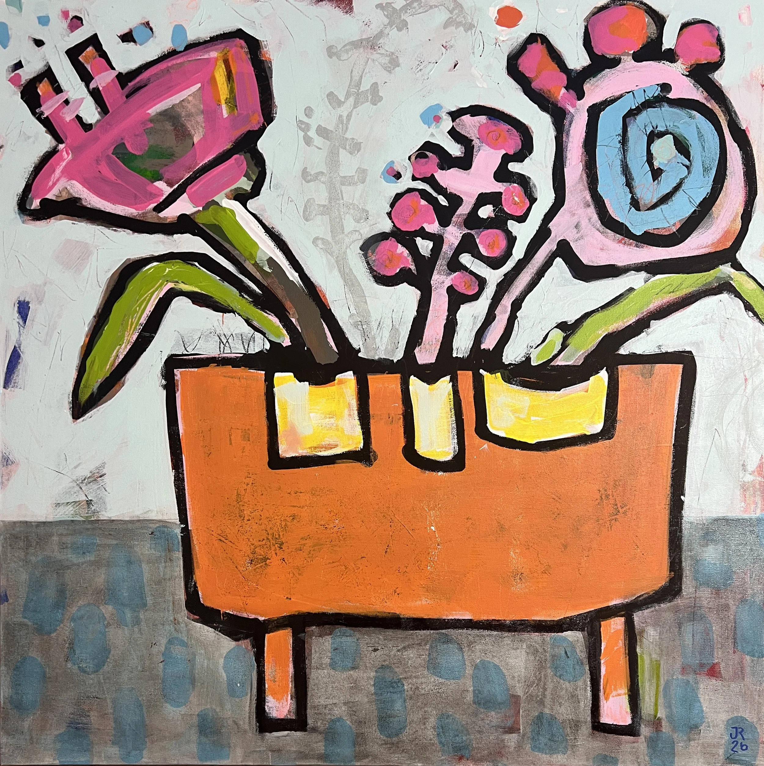 Judy Robertson,
Momma Jean’s Spring Flowers, 2026,
“It is always spring around Momma Jean’s table”,
Acrylic on gallery-wrapped canvas, framed,
36 x 36 x 1.5 inches | $2,520