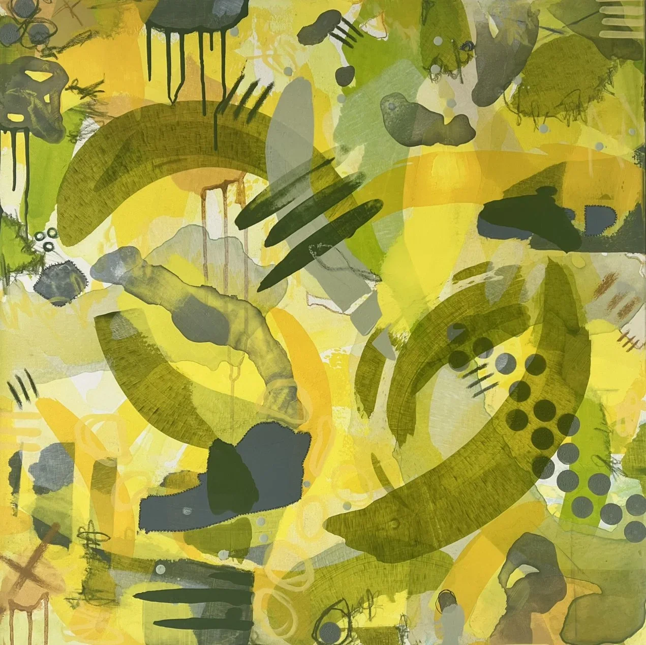 Verdant Path, 2024, Mixed media on canvas, framed, 36 x 36 inches | INQUIRE