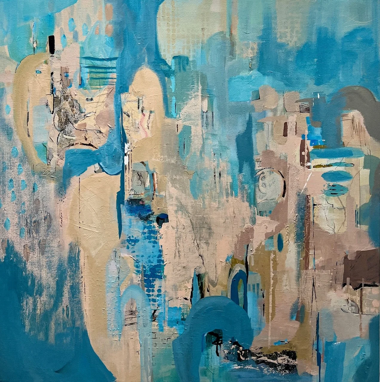 Midge Johnson,
Unrest, 2025,
Acrylic mixed media on canvas,
24 x 24 inches,
$1,150