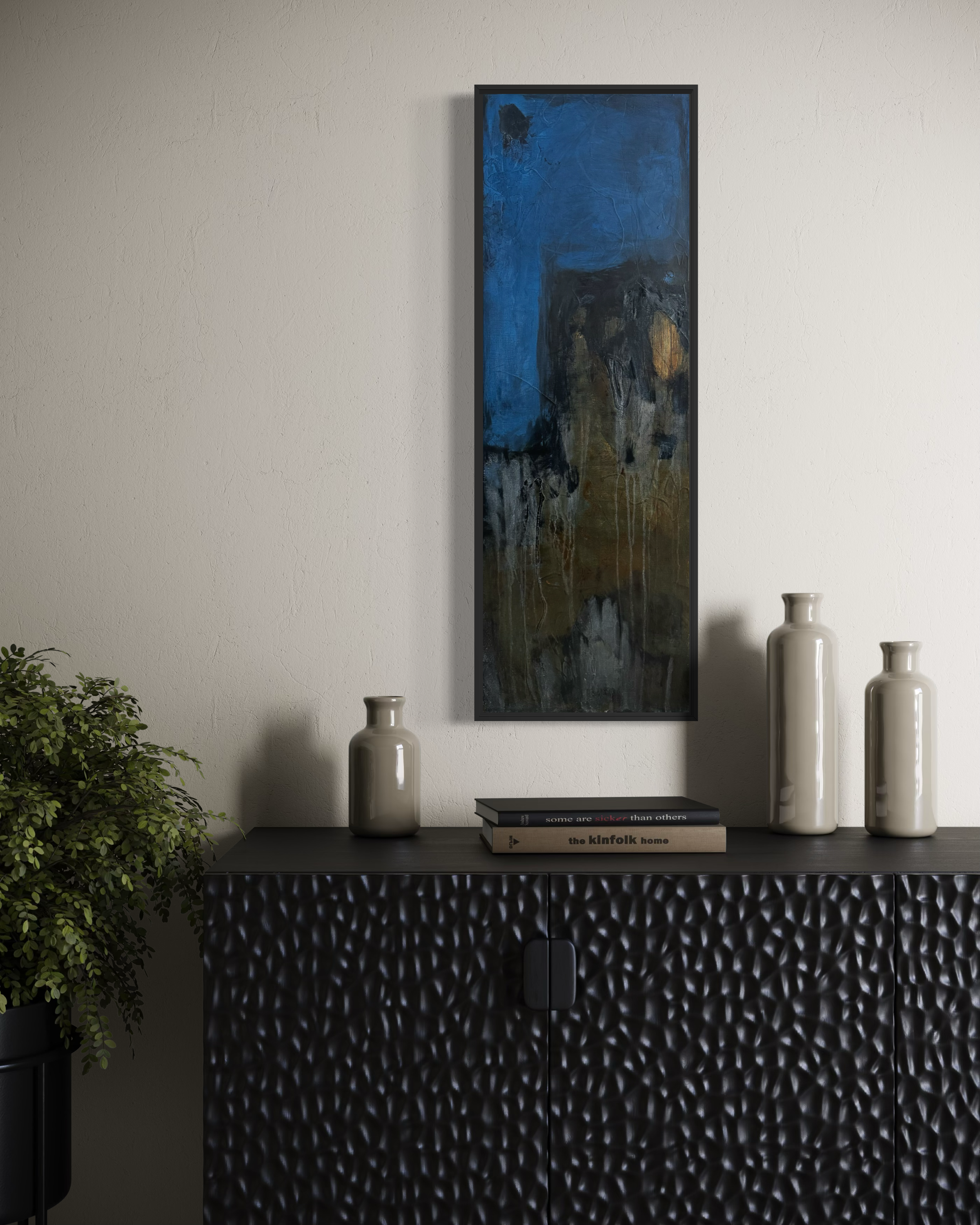 Mara Torres González, While Others Sleep 2026, Acrylic on canvas, 36 x 12 inches, framed, 
$1,500