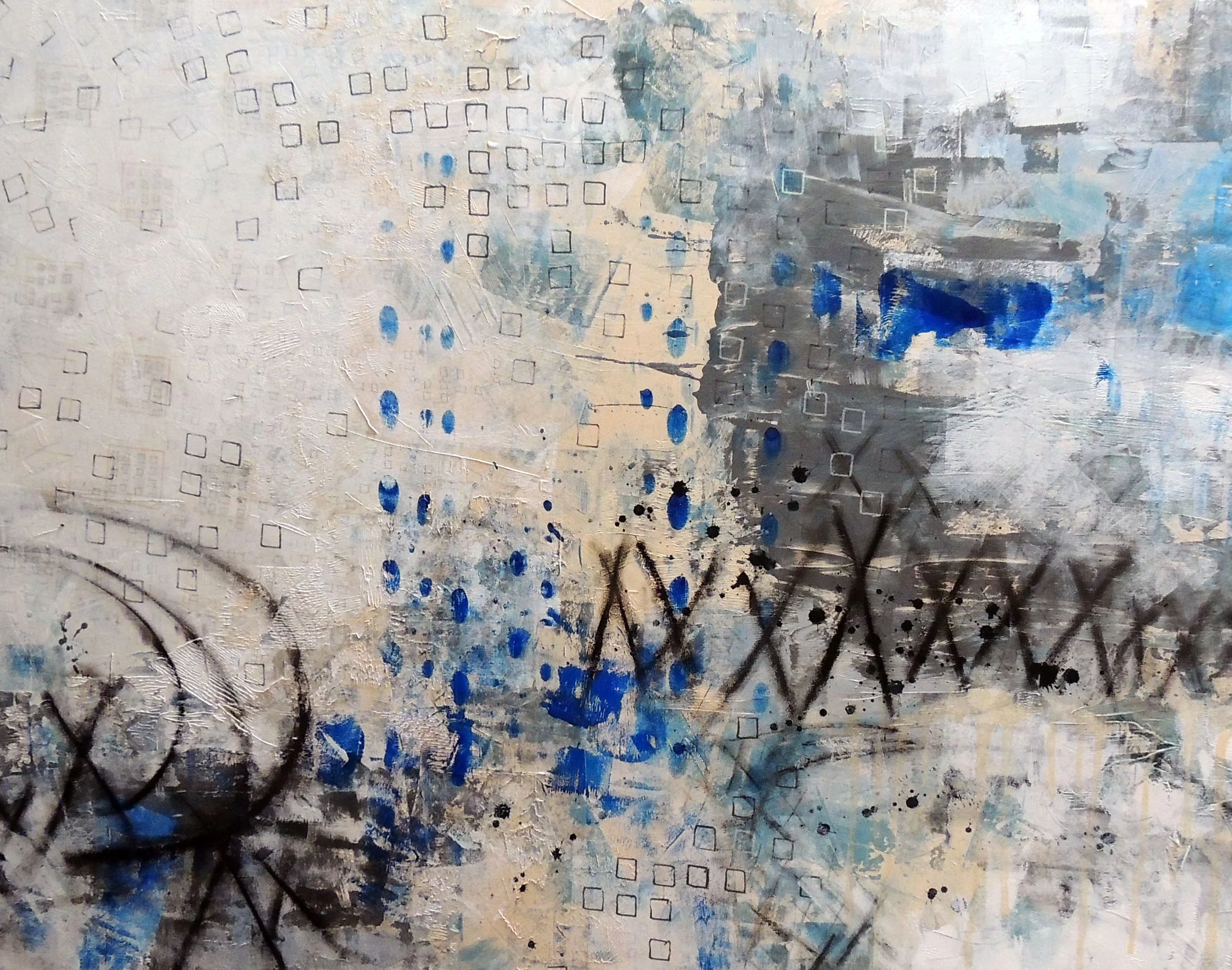 Deena Marie King, We Were Never Meant For Perfect Lines, Series: Beneath the Surface, 2026, Acrylic and oil on canvas, framed, 48 x 60 inches, $5000