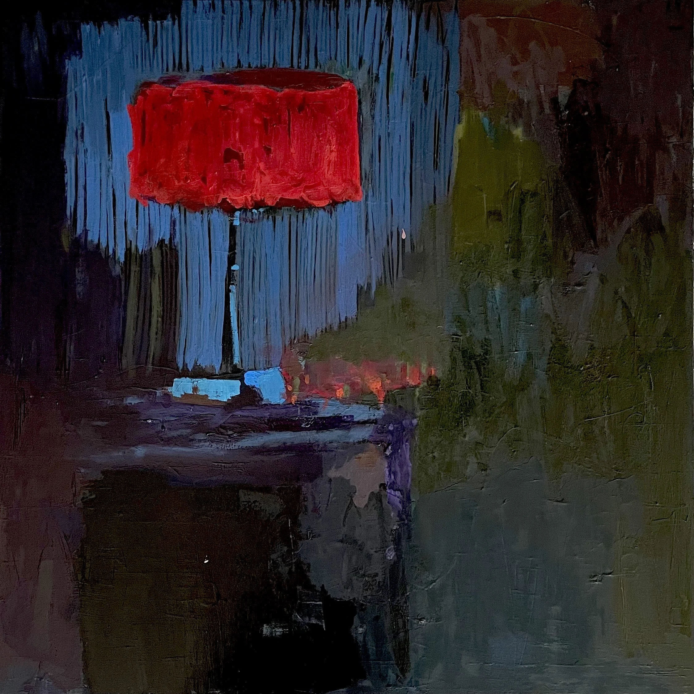 Lori Childers, Circus Cabin Lamp Light, 2025,
Acrylic, oil on canvas, 36 x 36 inches, $2,400