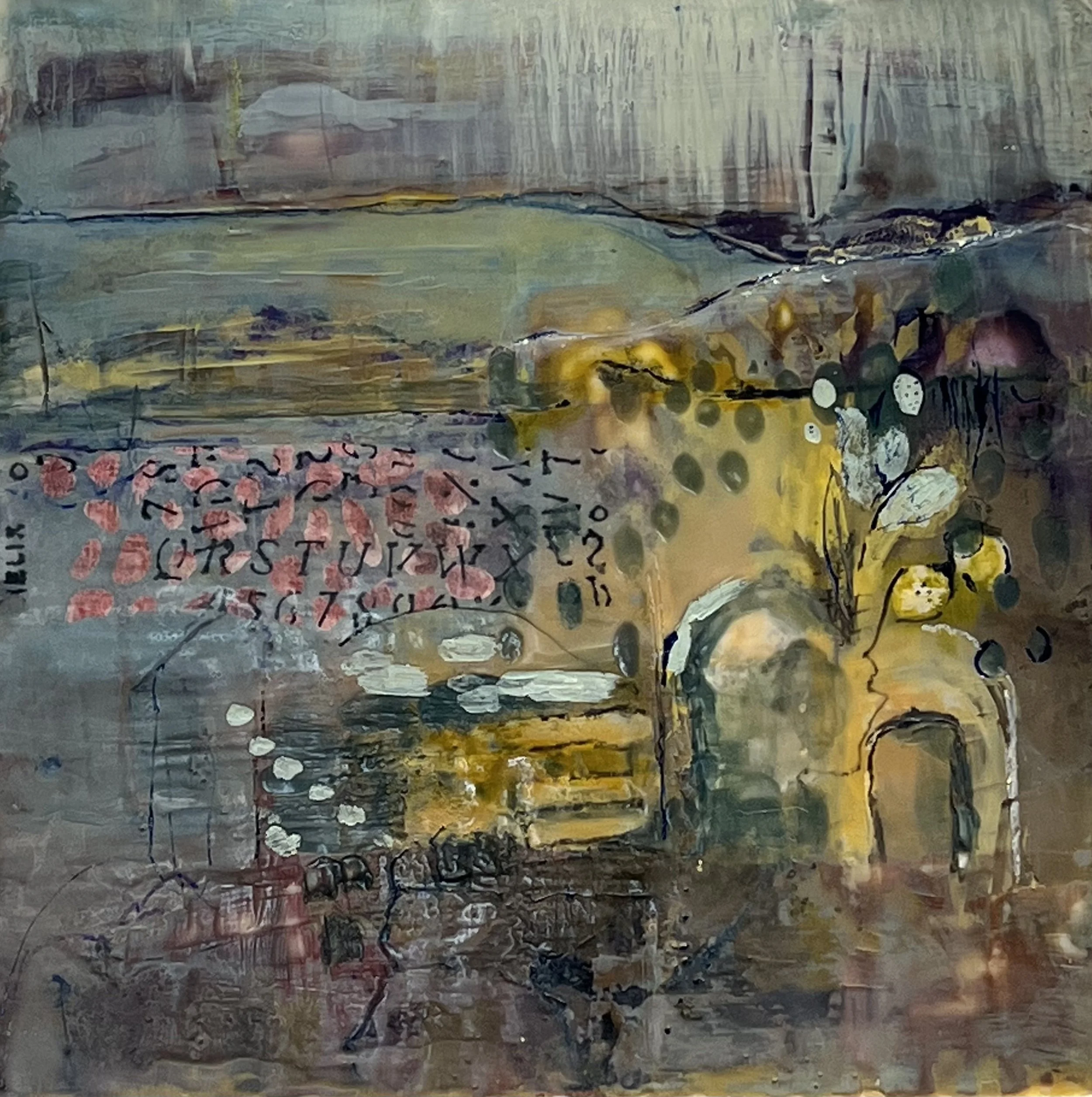 Passing Through, 2026, Encaustic on cradled panel, framed,
12 x 12 inches | $750