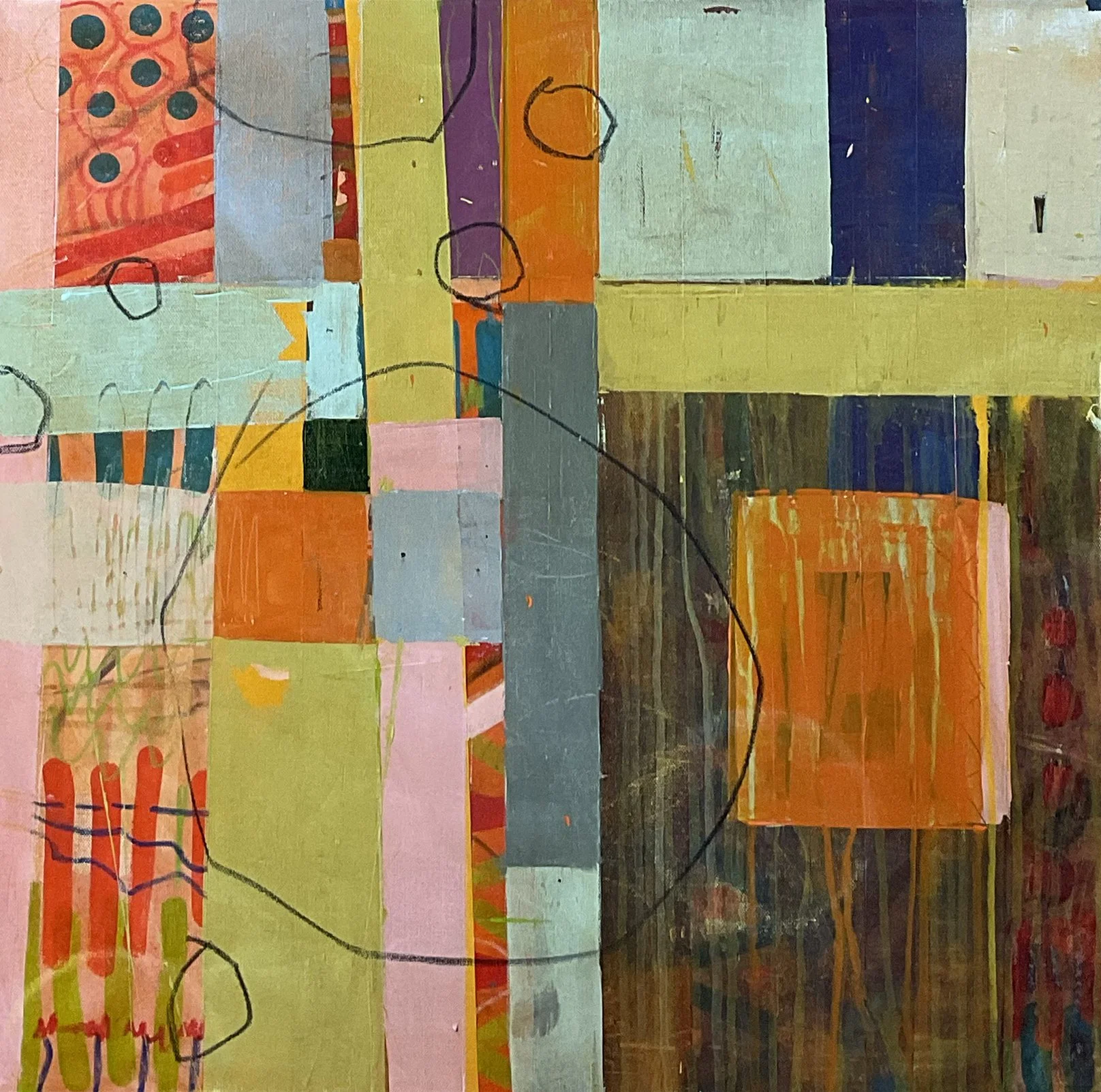 Judy Robertson,
Bubbles & Blocks from the Ground, 2026,
Acrylic and graphite on gallery-wrapped canvas, framed,
24 x 24 x 1.5 inches | $1,500