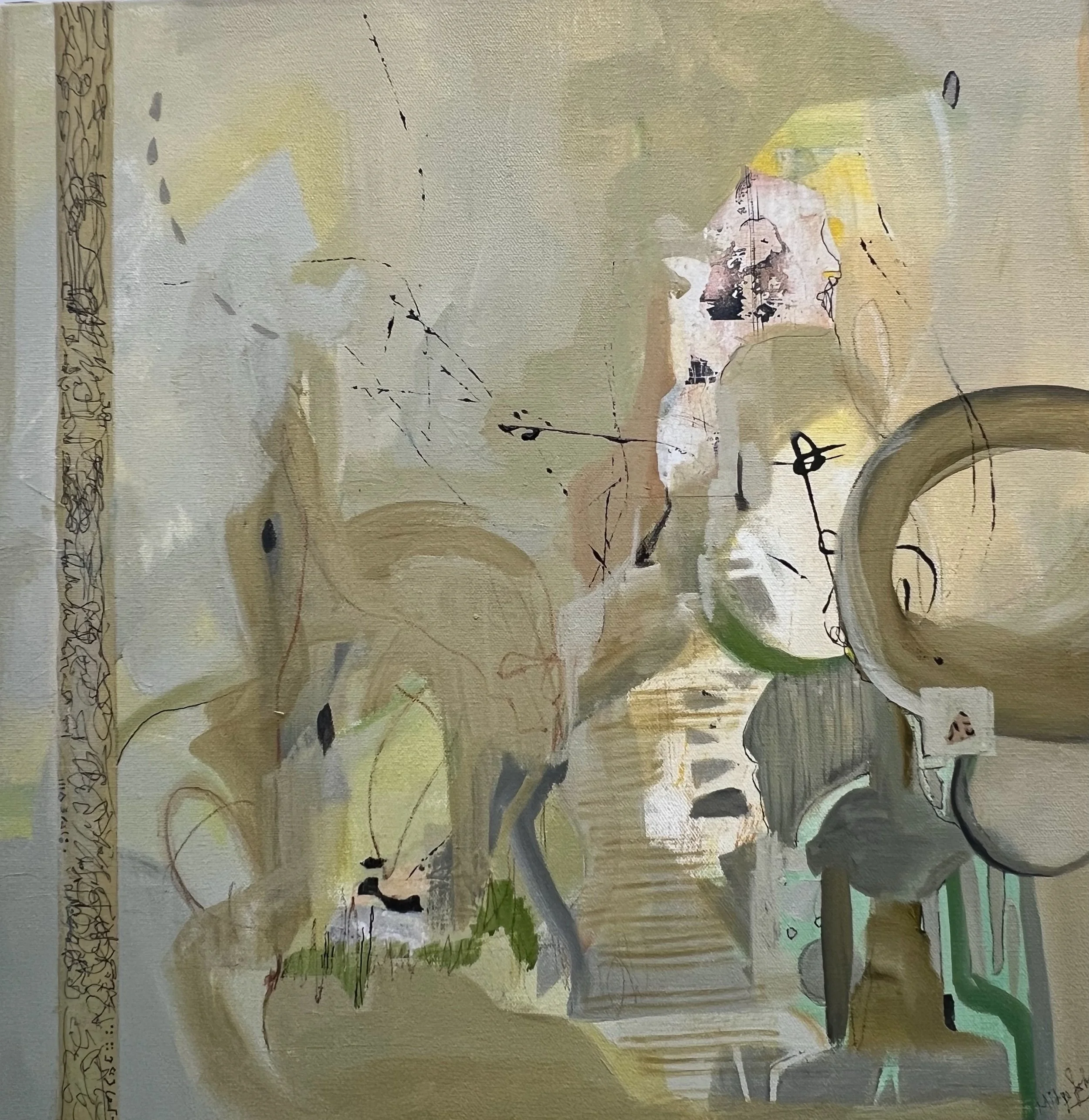 Midge Johnson, Containment, 2026, Acrylic mixed media on canvas, 20 x 20 inches, $750