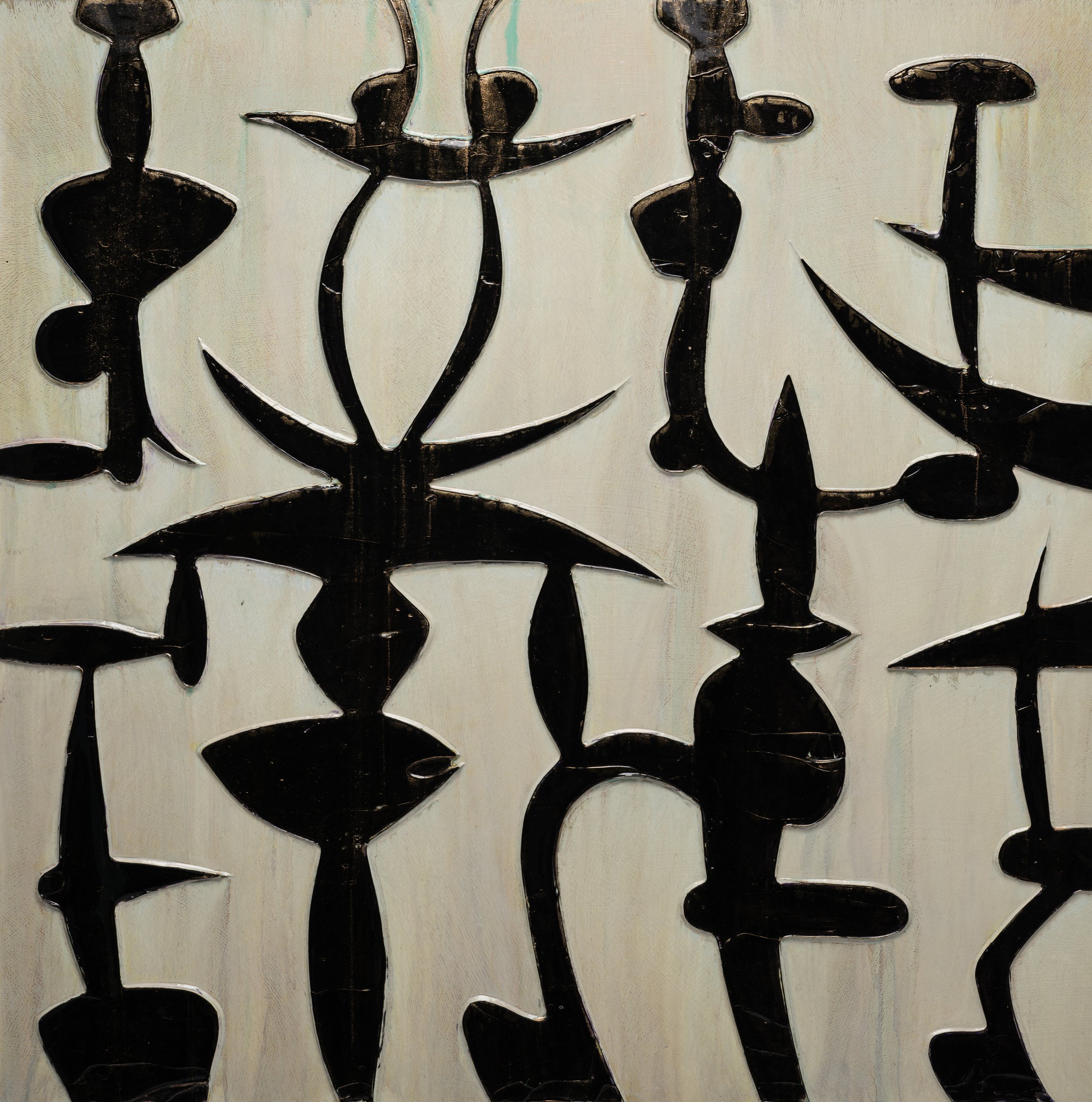 Ancestralite, 2025, Acrylic and moulding paste on panels, 40 x 40 inches each 40 x 81 inches overall | $11,000