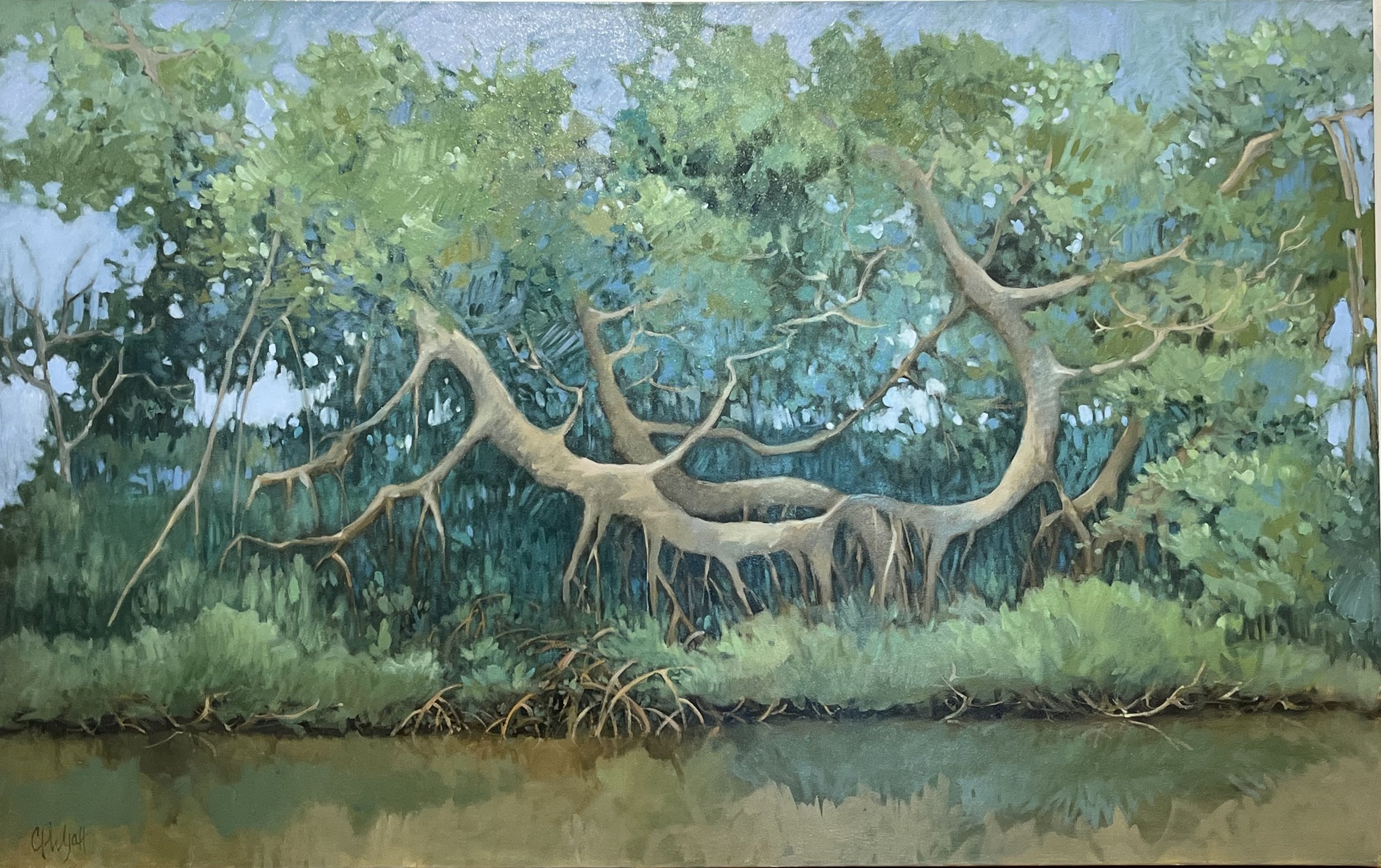 Christina P. Wyatt,
Perseverance in Blues and Greens, 2024,
Oil on gallery wrapped canvas,
30 x 48 inches,
$3,900