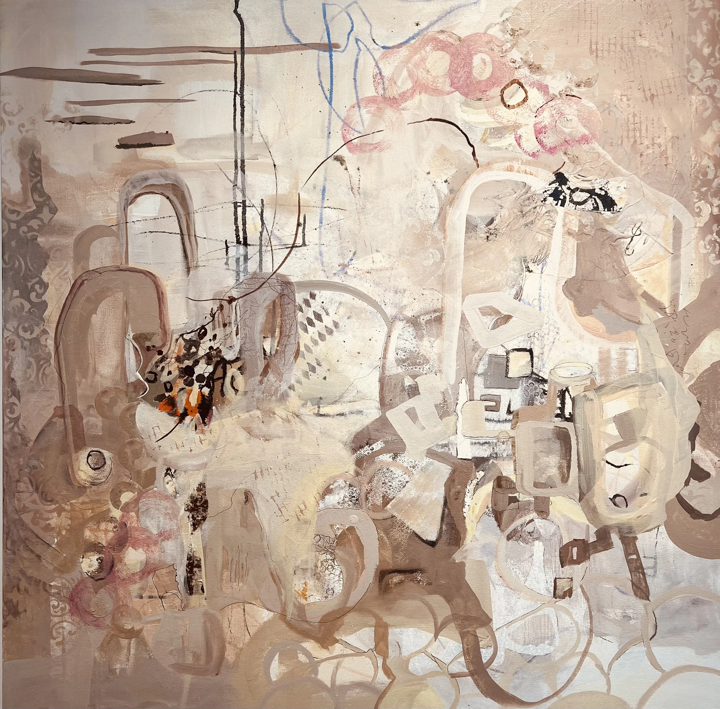 The Earth Shook, 2026, Acrylic mixed media on gallery wrapped canvas, framed,
36 x 36 inches | $2,850