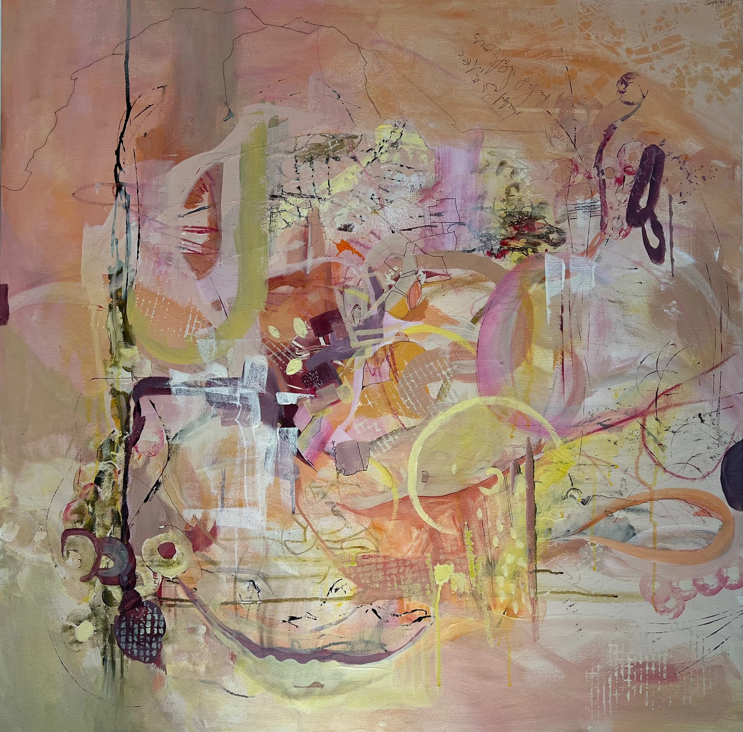 Midge Johnson, Turbulence, 2026, Acrylic mixed media on canvas, 36 x 36 inches, $2,600