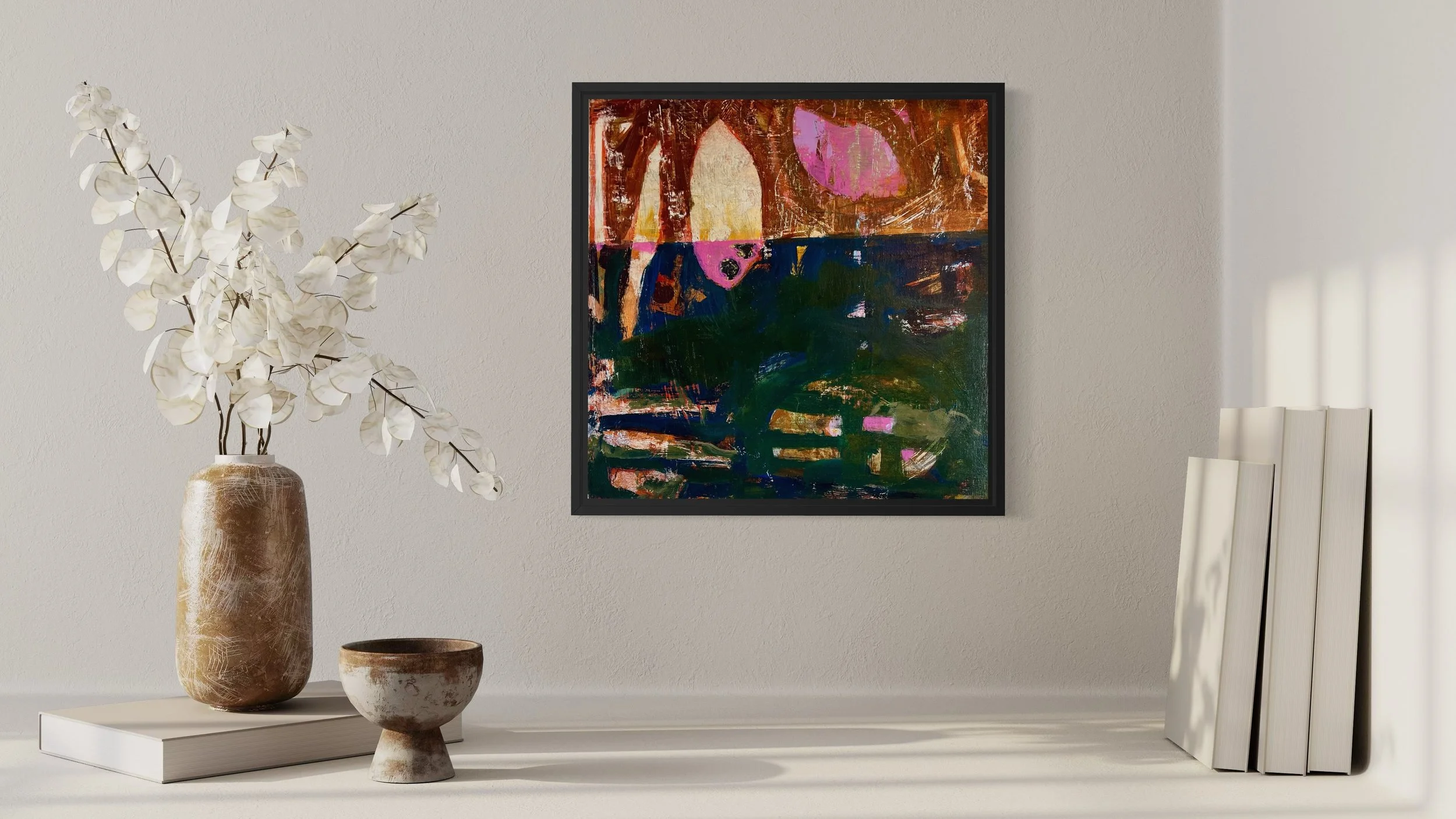 Judy Robertson, It's Below the Surface that Scares Me, 2025, Acrylic and graphite on board, framed, 12 x 12 inches, $500