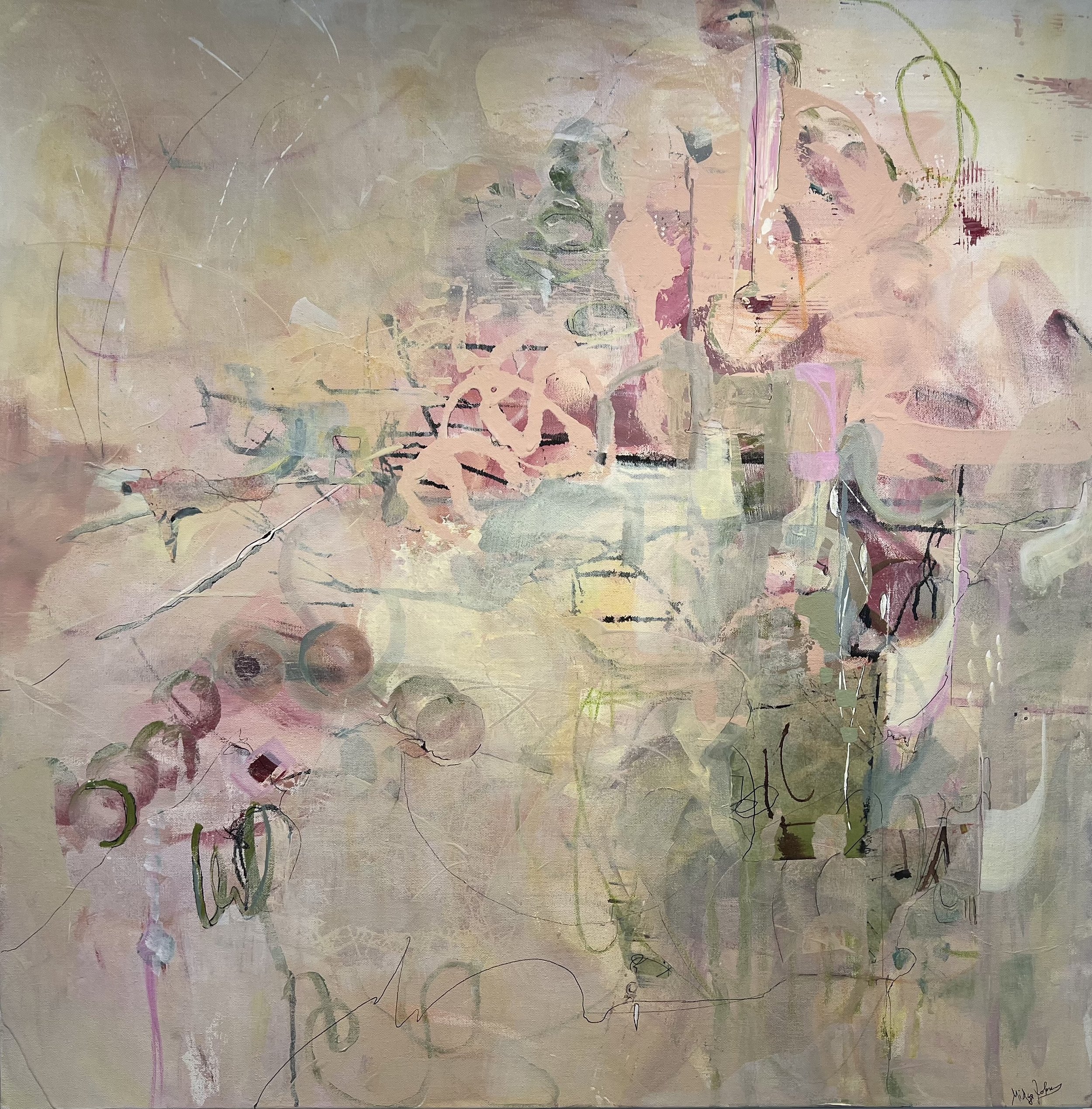 Fog Rolls In, 2026, Acrylic mixed media on gallery wrapped canvas, framed, 
36 x 36 inches | $2,850